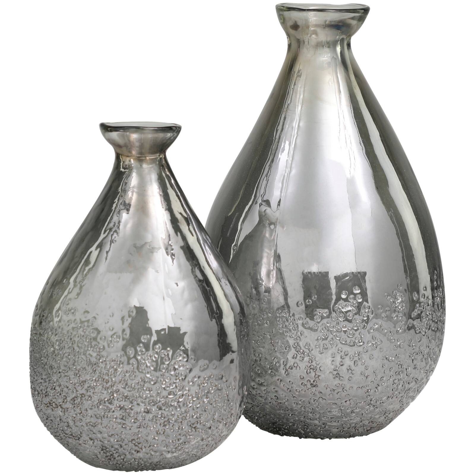 Gray Glass Textured Teardrop Vase Set