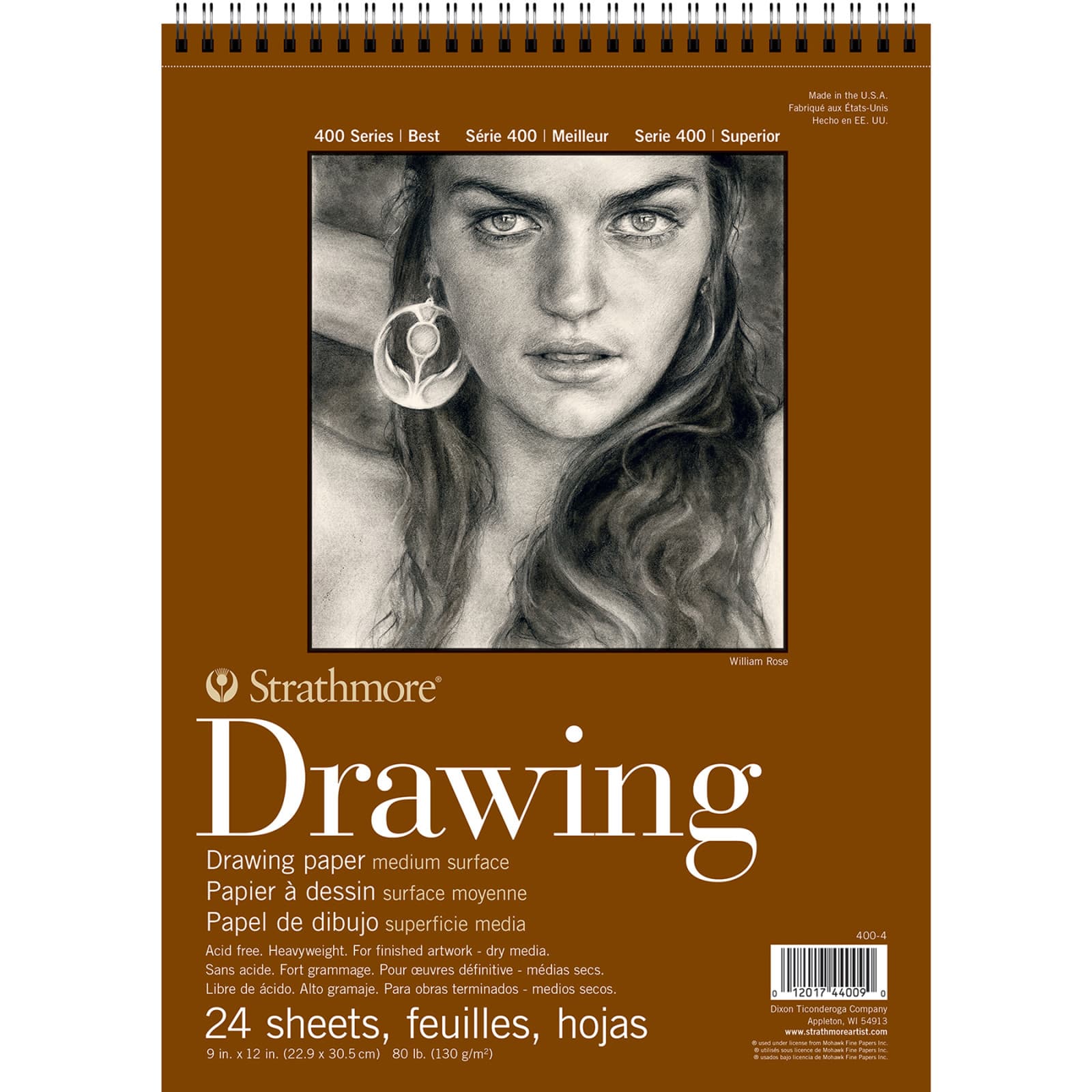 Strathmore Drawing Paper Pad, 400 Series, 24 Sheets, Spiral-Bound, Medium Surface, 9" x 12"