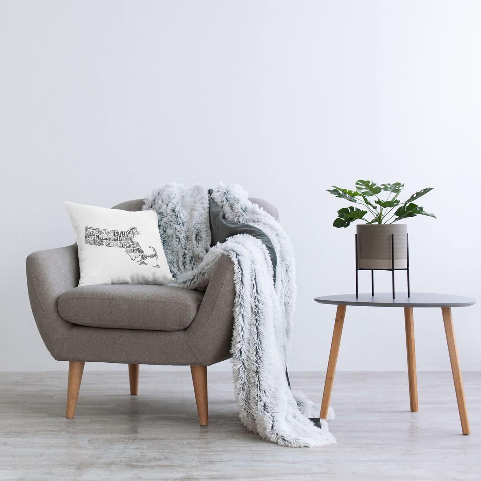 Stupell Industries Massachusetts State Text Map Typography Shapes Throw Pillow, 18" x 18"