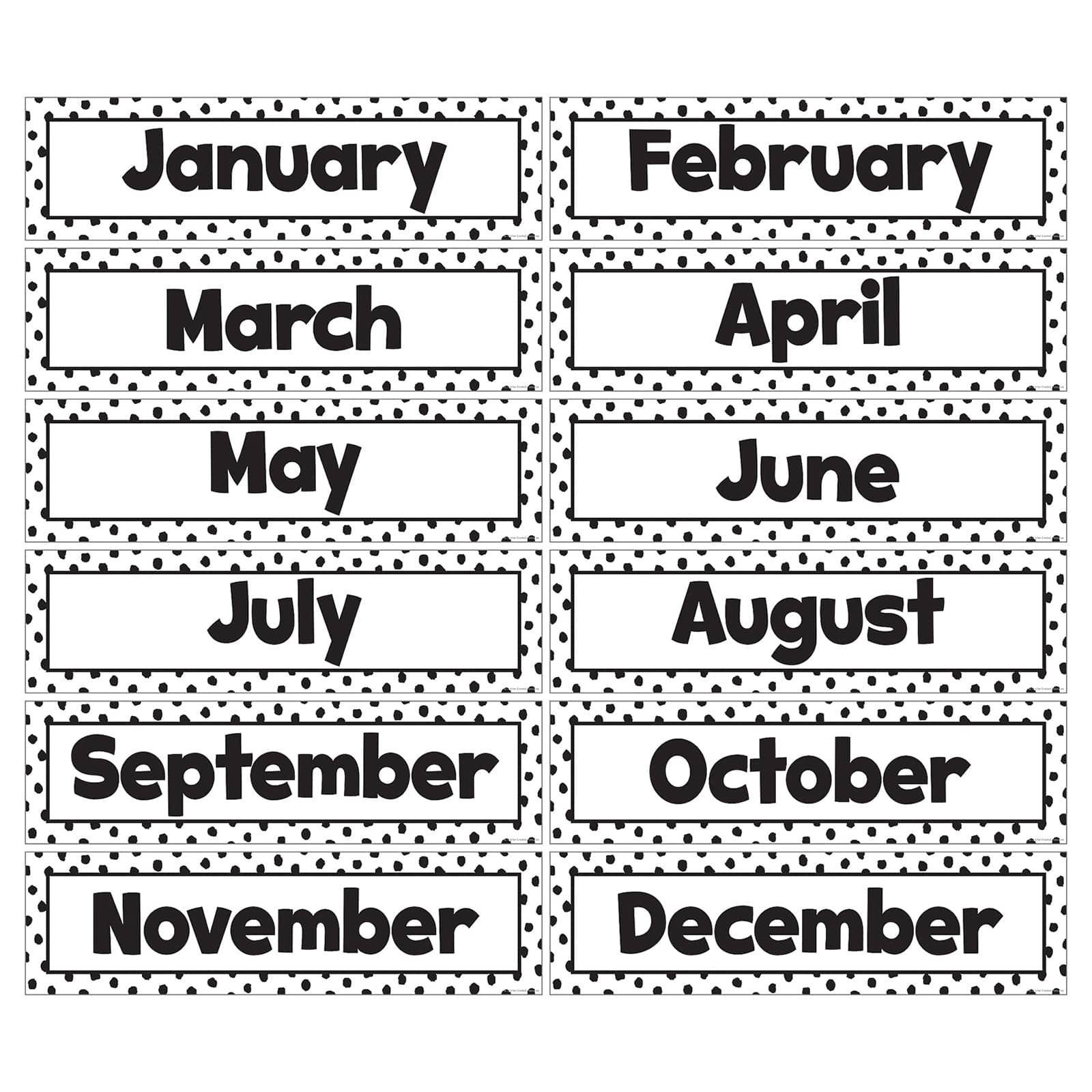 Teacher Created Resources Black Painted Dots on White Monthly Headliners, 3 Packs of 12