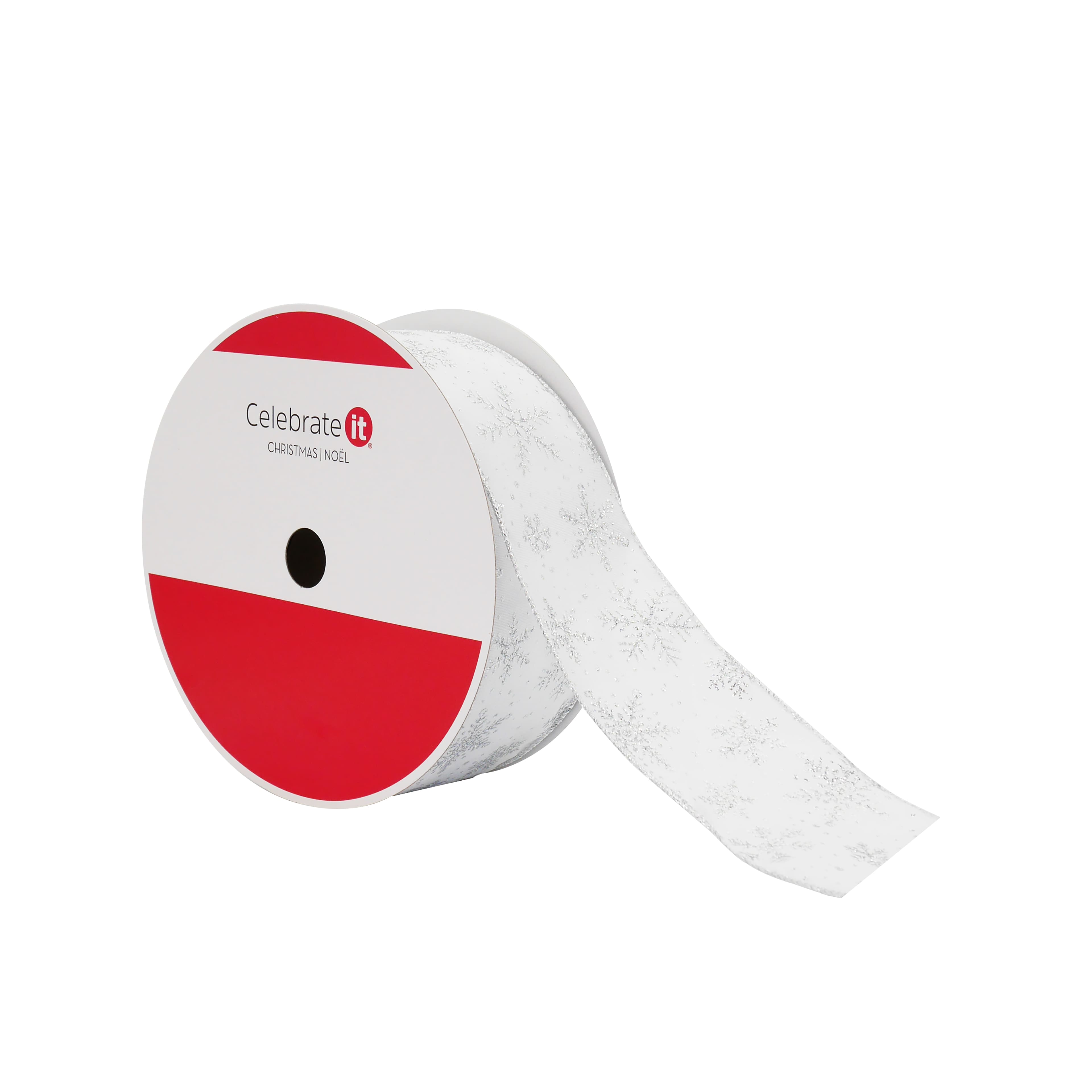 2.5" x 80ft. White & Silver Snowflakes Wired Jumbo Ribbon by Celebrate It®