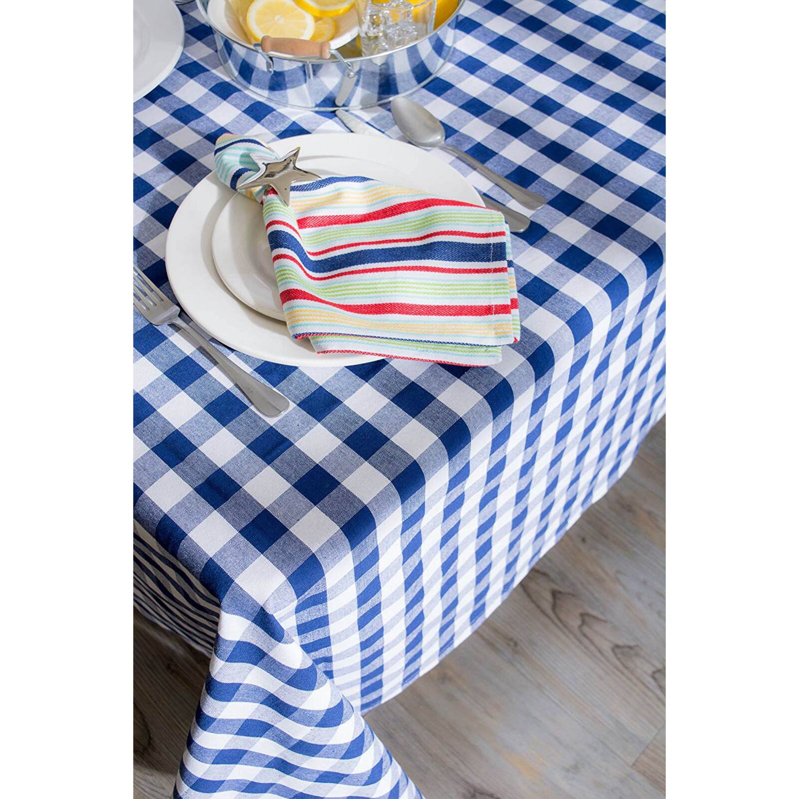 Navy/White Checkers Tablecloth 60" x 84"