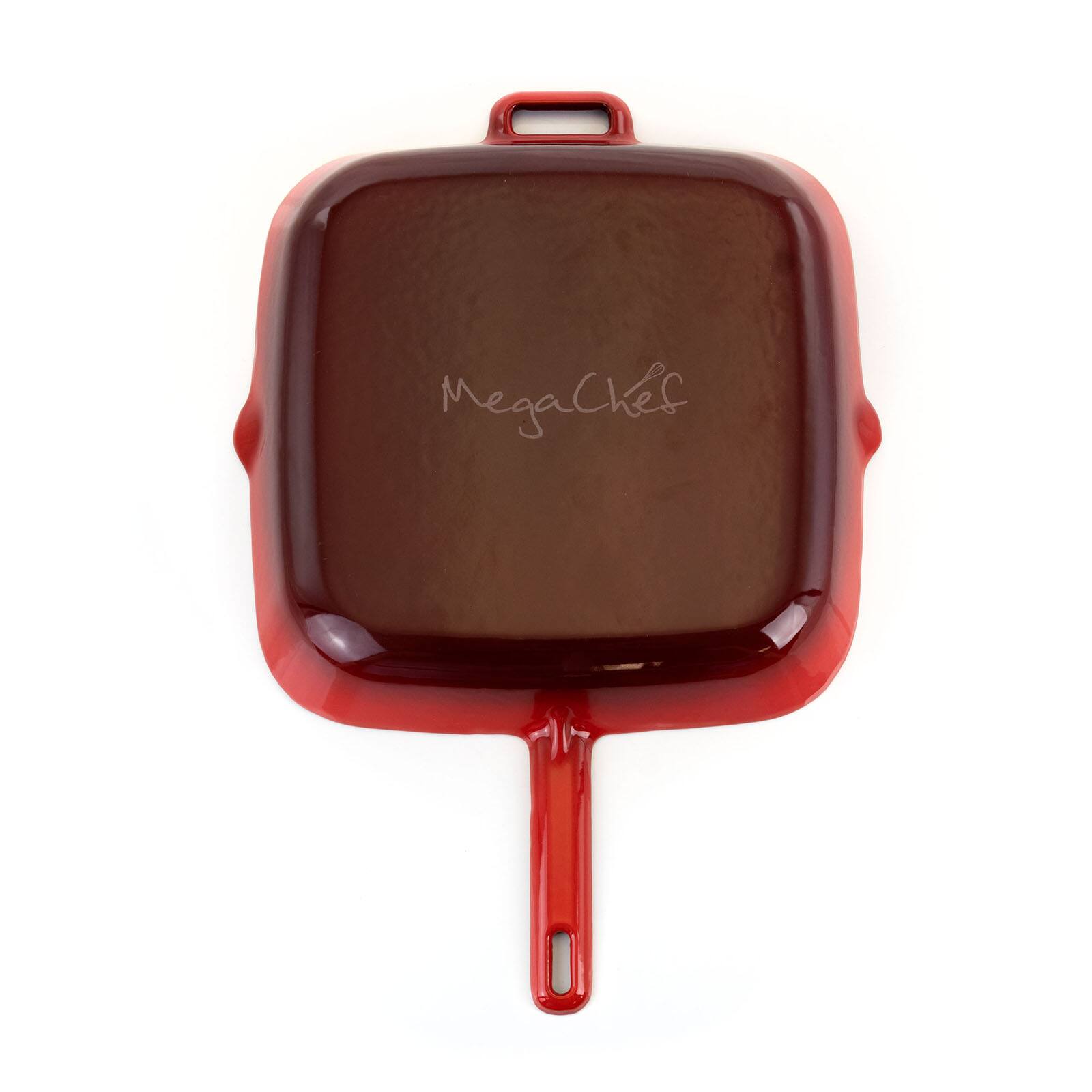 MegaChef 11&#x22; Square Red Enamel Cast Iron Grill Pan with Matching Grill Press