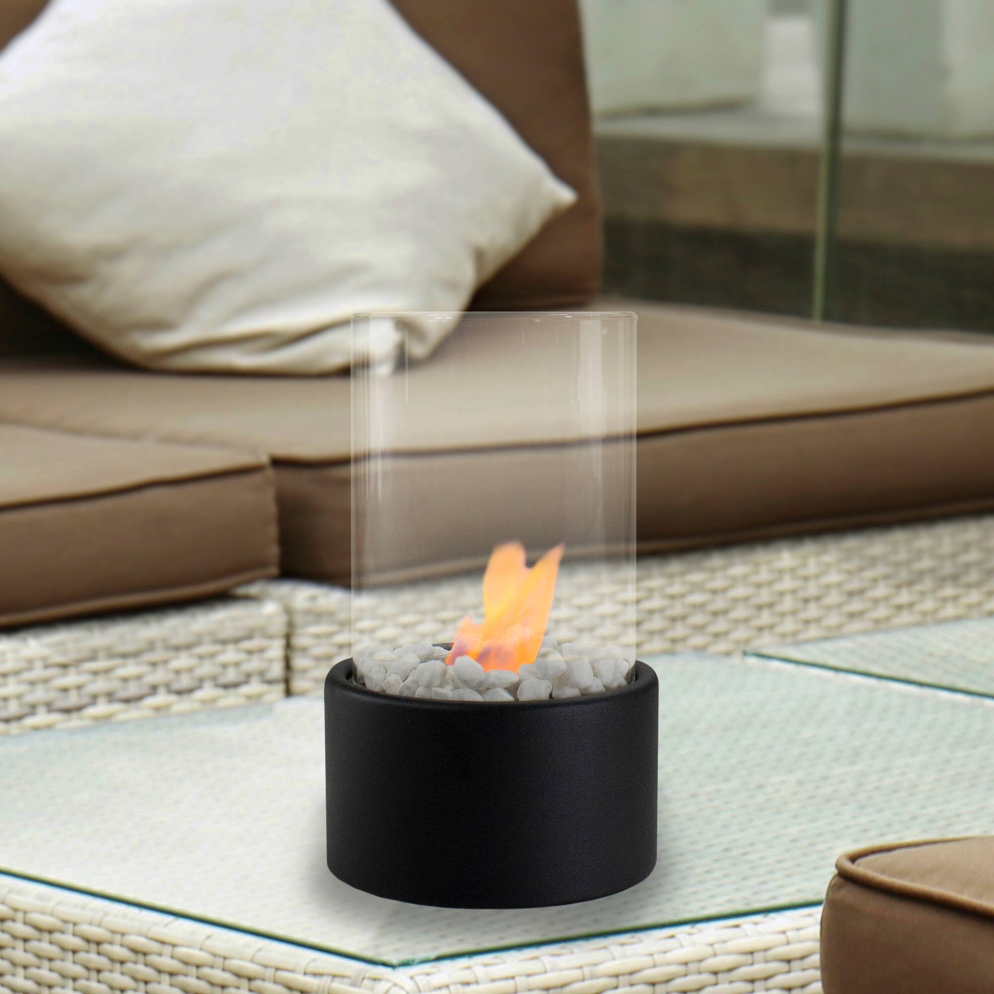 10.5&#x22; Bio Ethanol Round Portable Tabletop Fireplace with Black Base