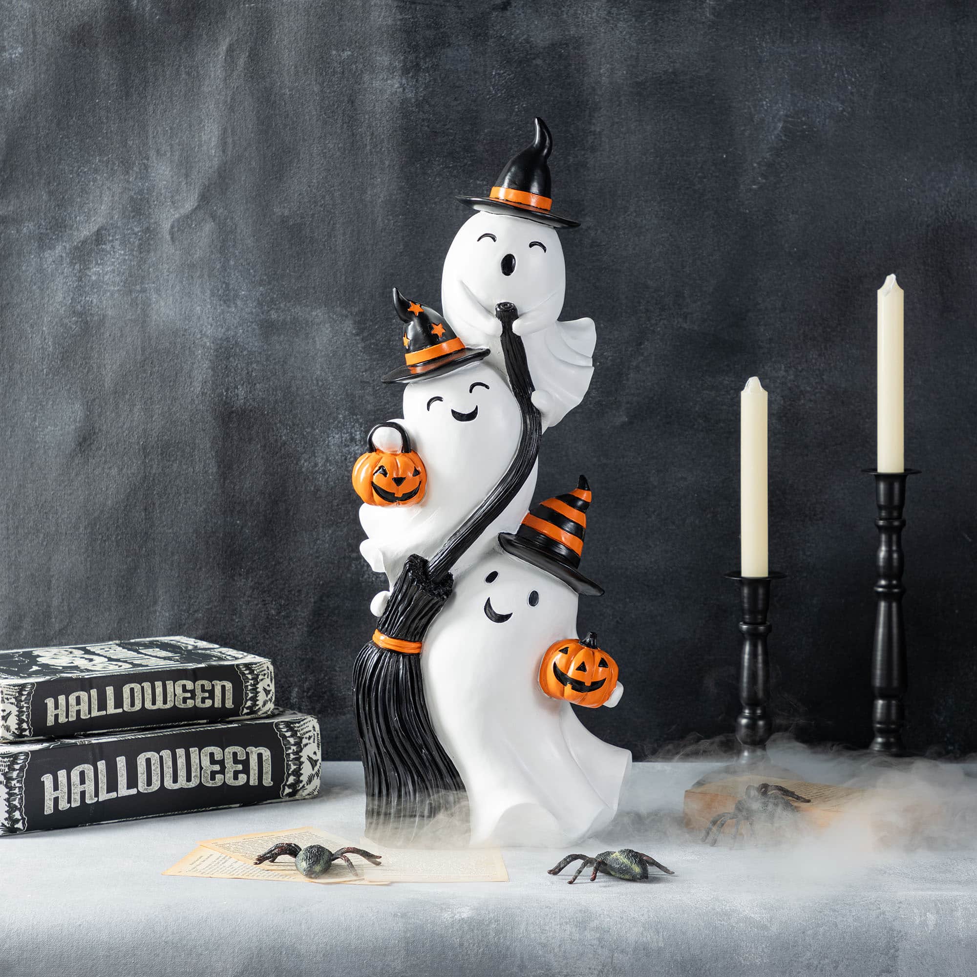 Glitzhome&#xAE; 21.75&#x22;H Halloween Resin Stacked Ghost Porch Decor