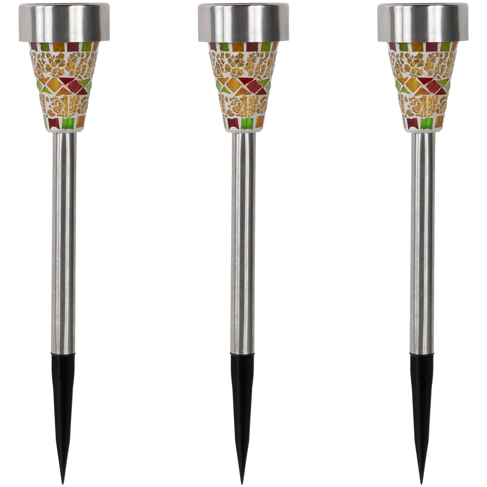 15.5" Red Mosaic Stained Glass Solar Powered LED Pathway Markers