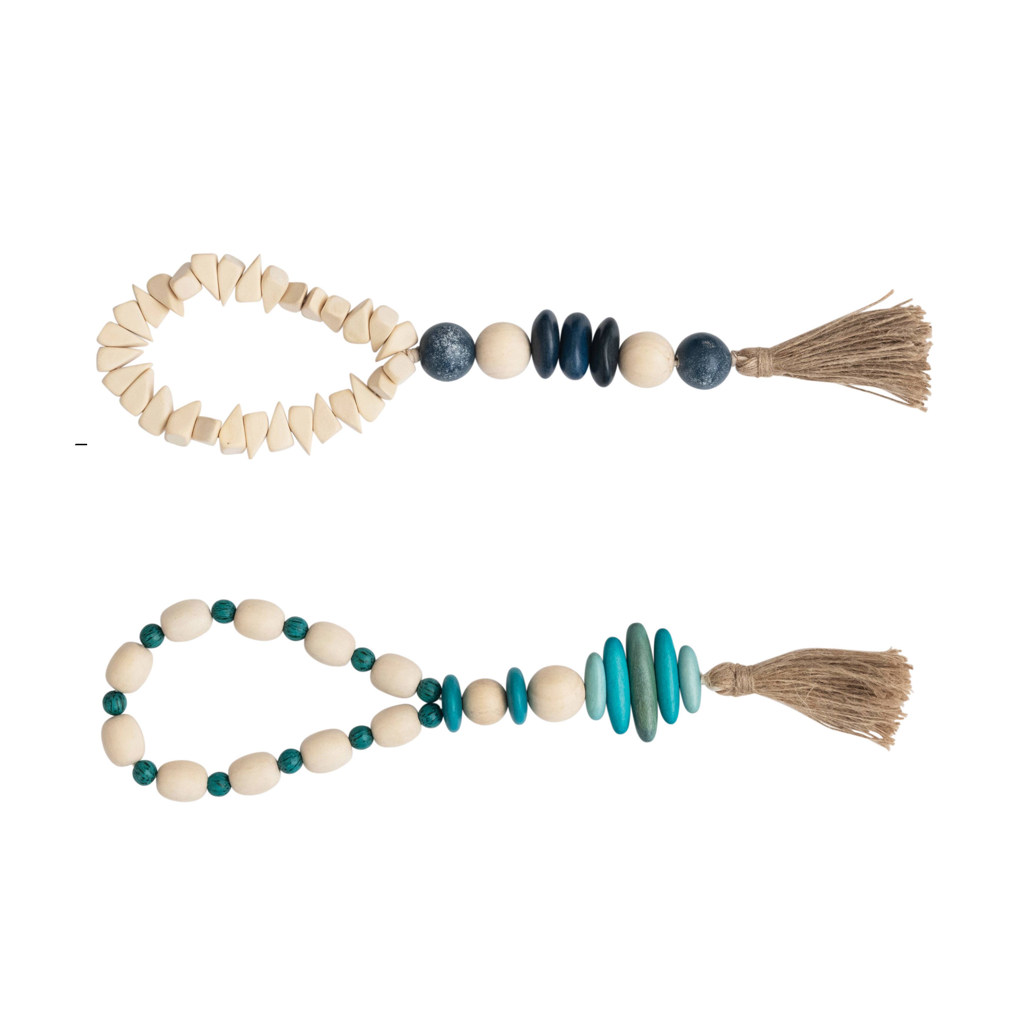 Wood Beads with Jute Tassel Set