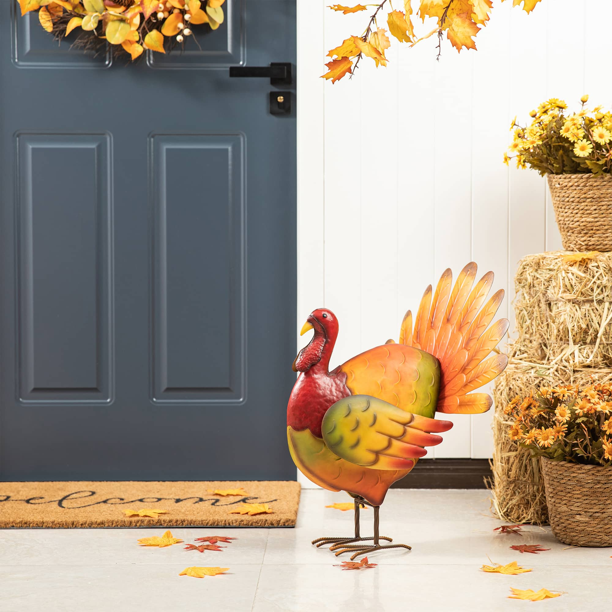 Glitzhome&#xAE; 21.5&#x22; Thanksgiving Metal Turkey Porch D&#xE9;cor