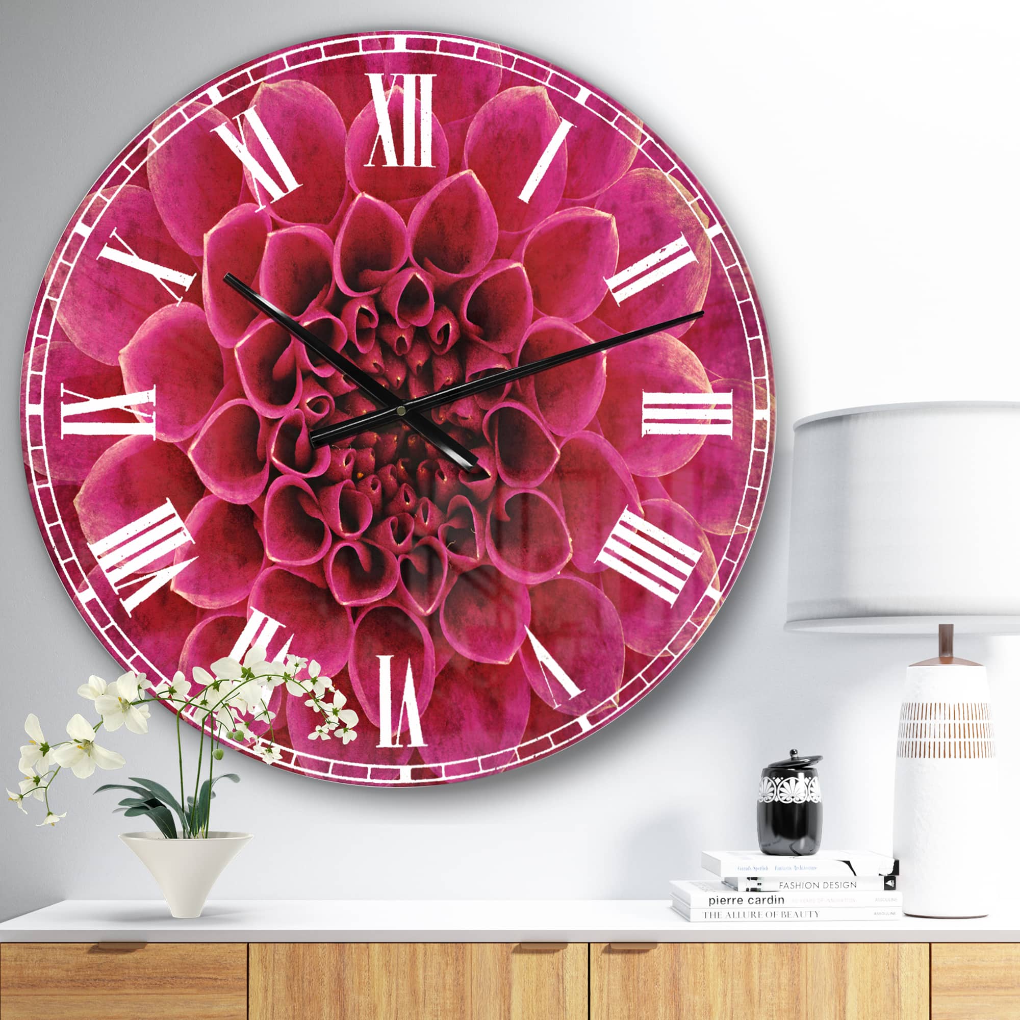 Designart &#x27;Dark Pink Abstract Flower Petals Traditional Wall Clock