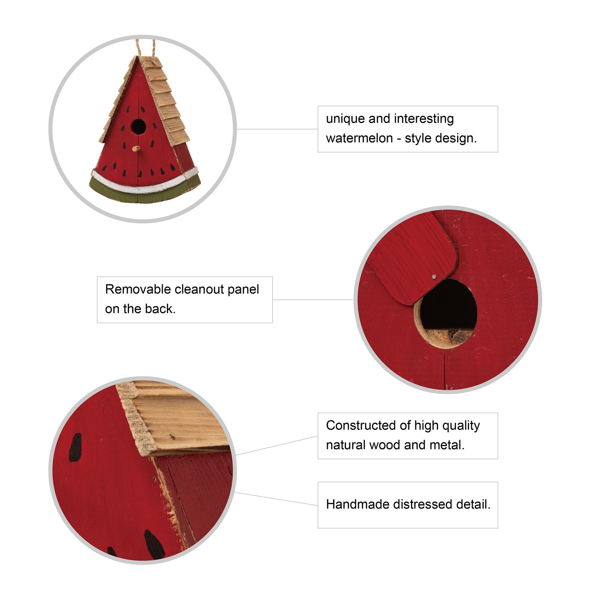 Glitzhome® 11" Hanging Wood Watermelon Garden Decorative Birdhouse