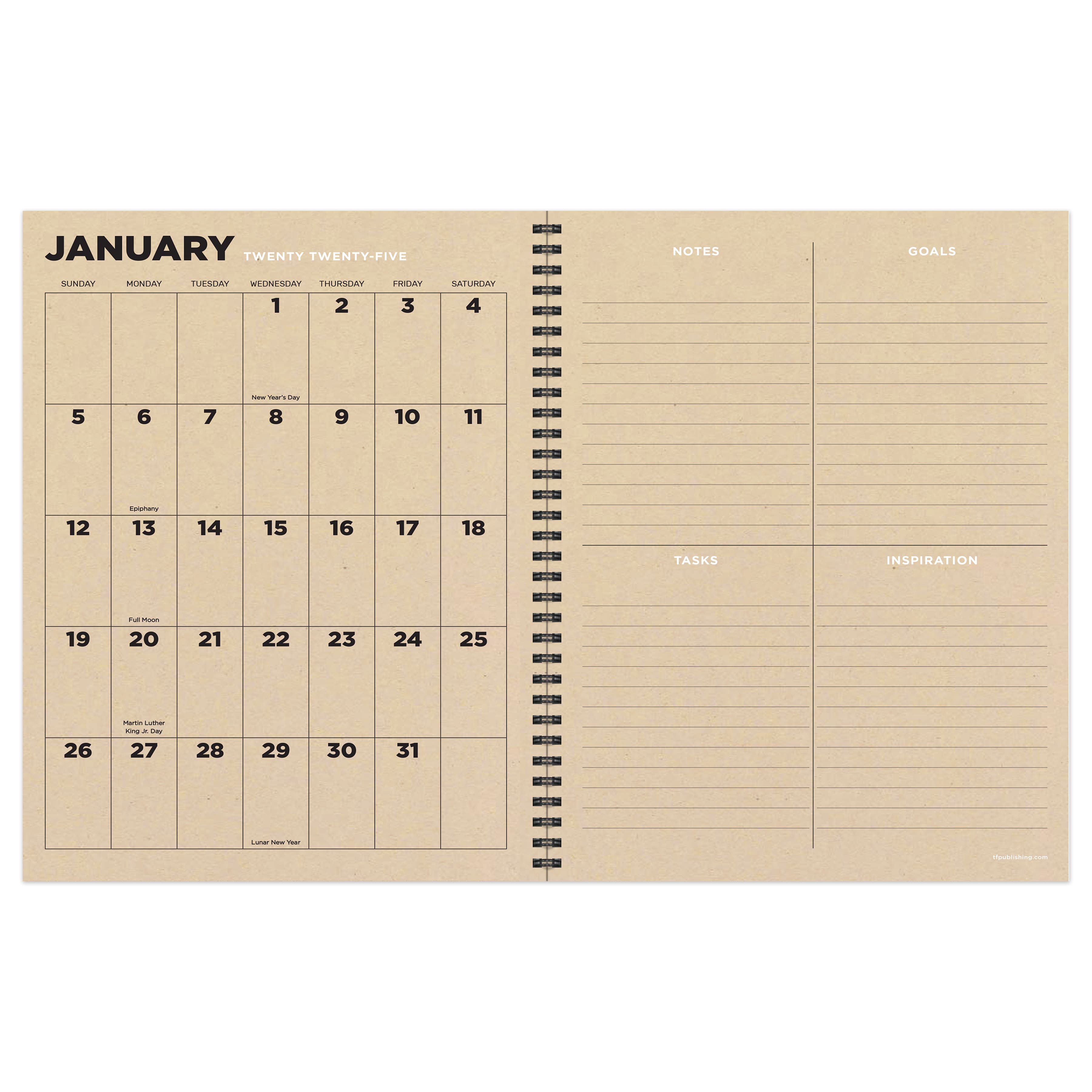 TF Publishing 2025 Large Navy Grid Space Weekly Monthly Spiral Planner