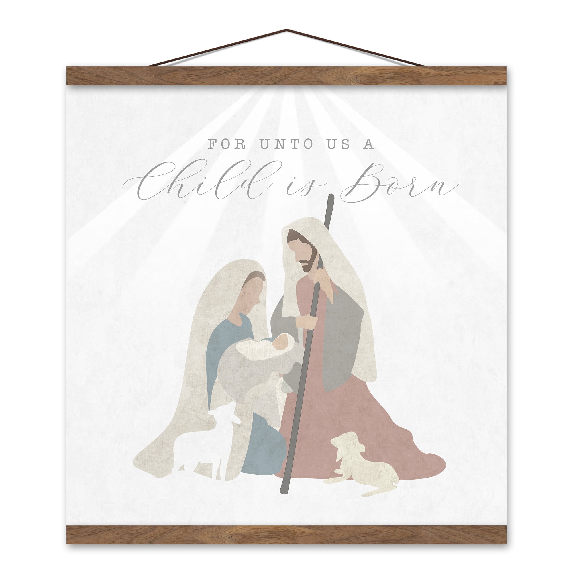 Nativity Child 16x16 Teak Hanging Canvas