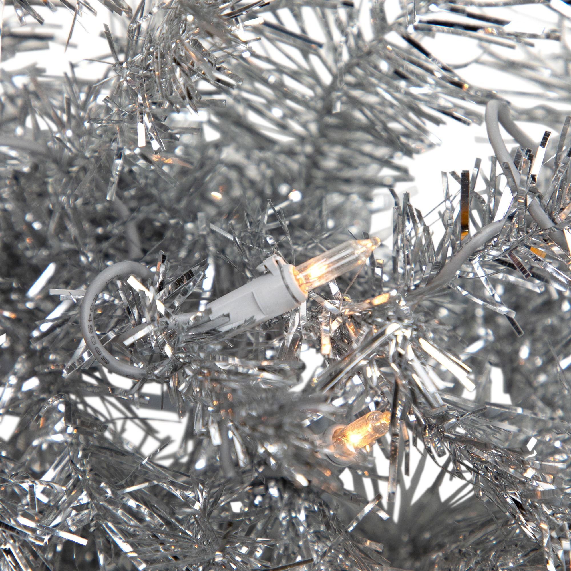 36" Pre-Lit Silver Tinsel Artificial Christmas Wreath