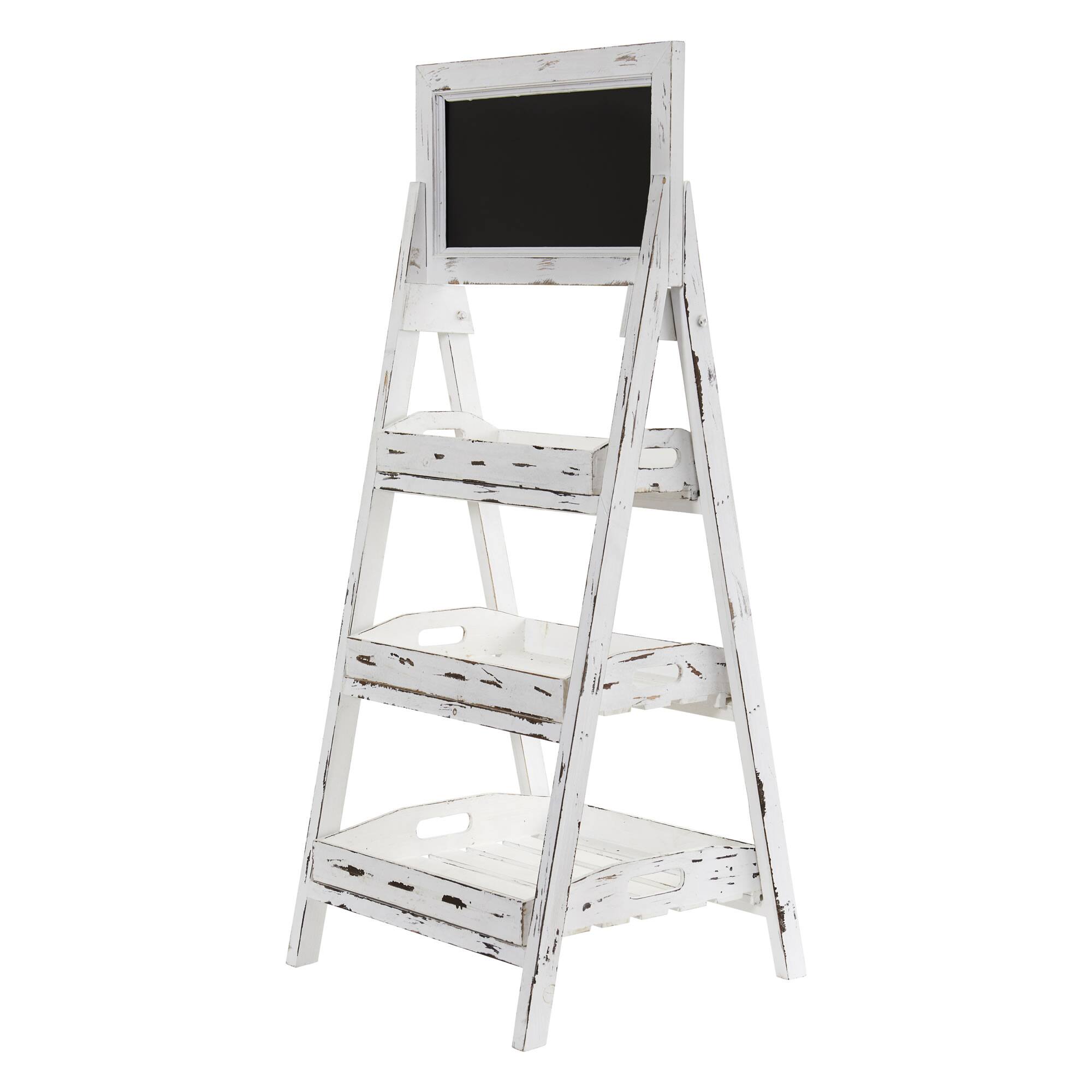 3-Tier White Washed Farmhouse Stand with Chalkboard