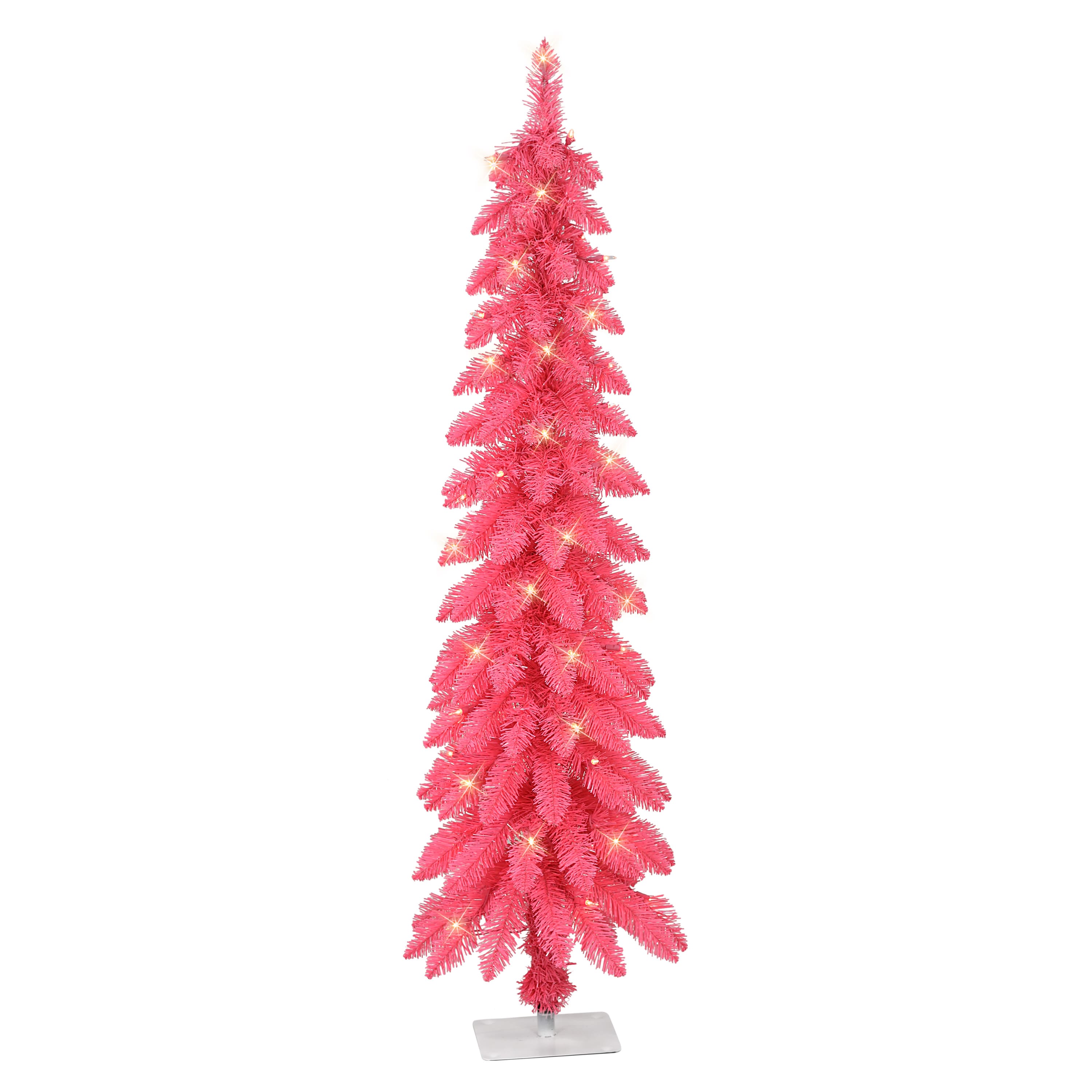 4ft. Pre-Lit Pink Artificial Alpine Pencil Tree, Clear Lights