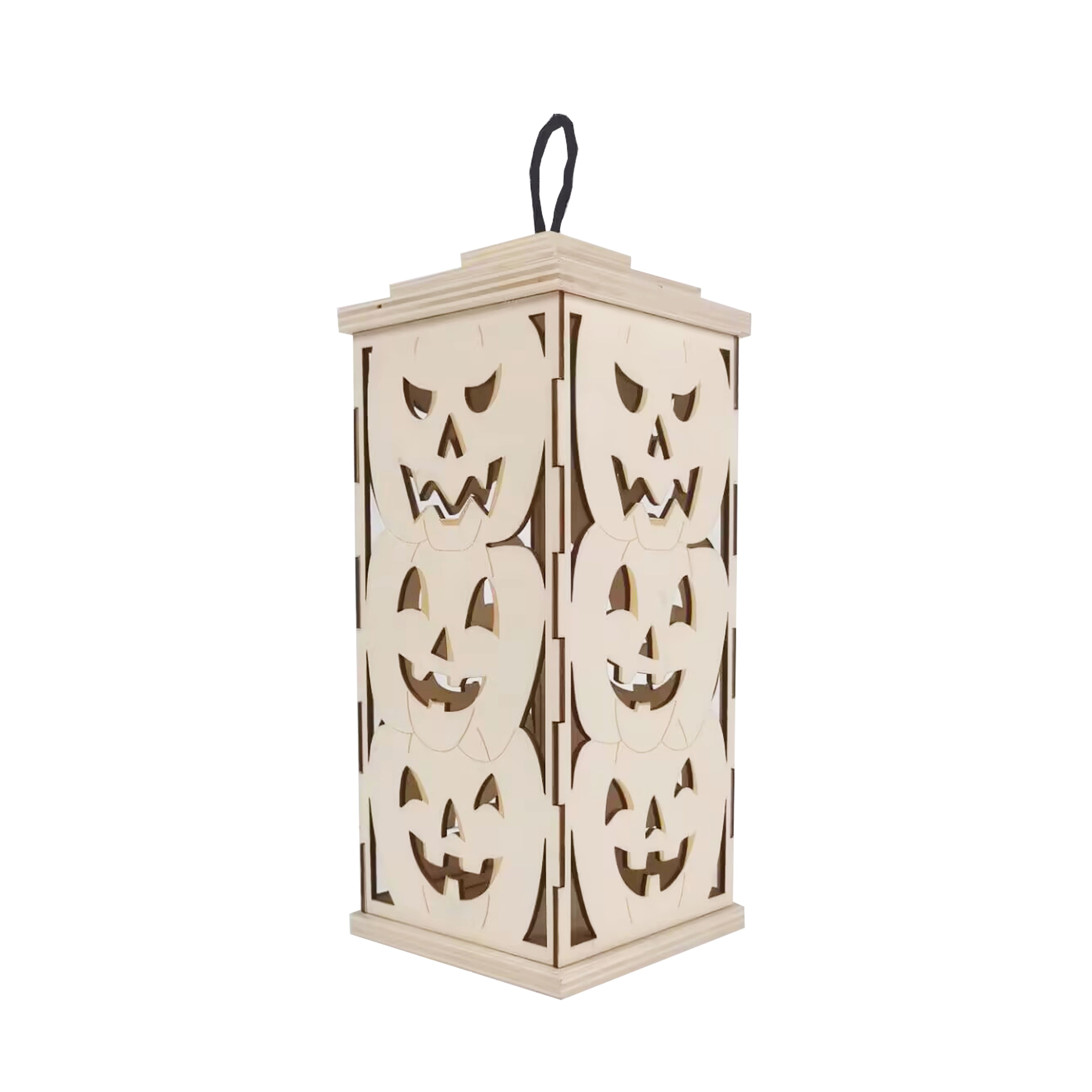 10&#x22; DIY LED Pumpkins Wood Lantern D&#xE9;cor by Make Market&#xAE;