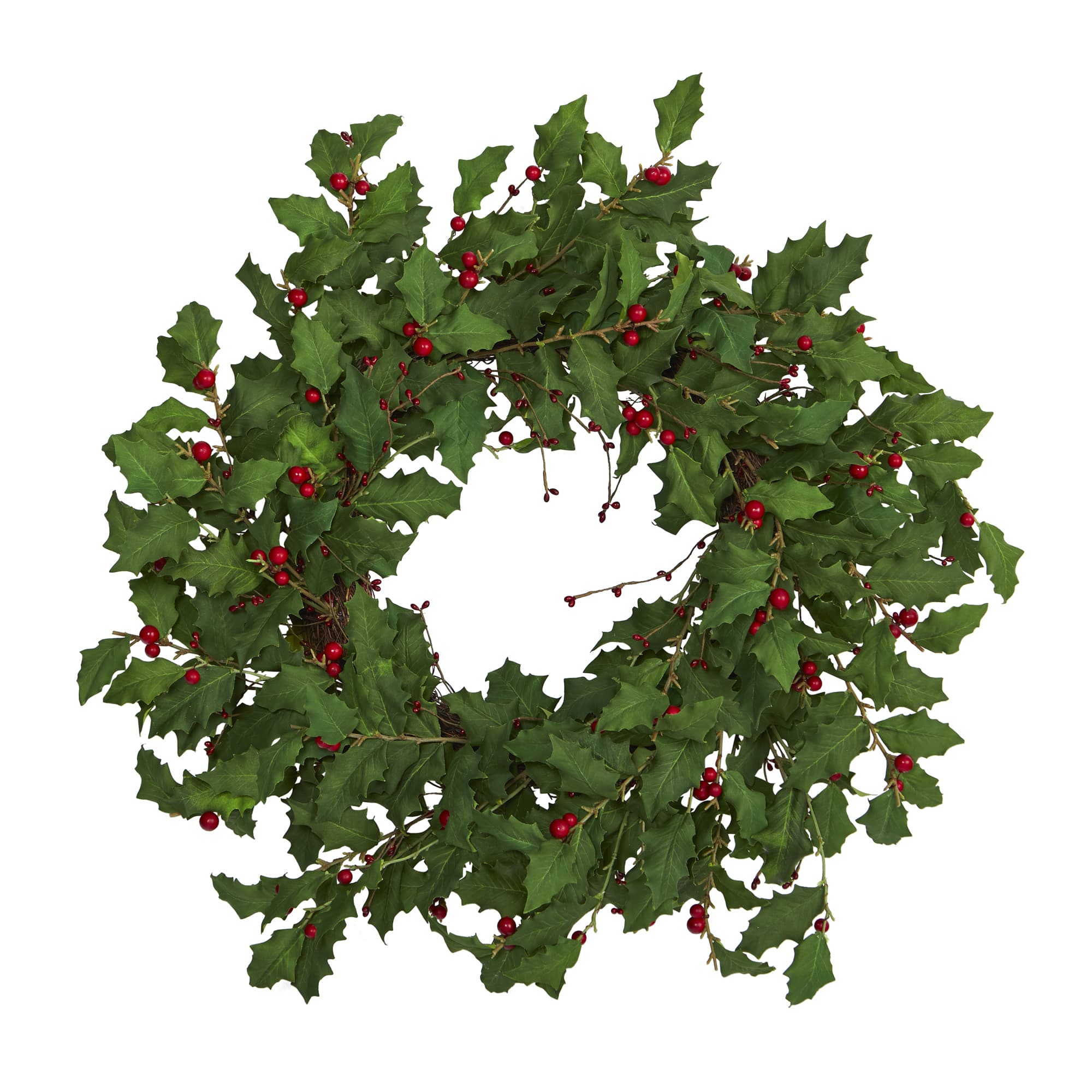 28&#x22; Green Holly &#x26; Berry Wreath