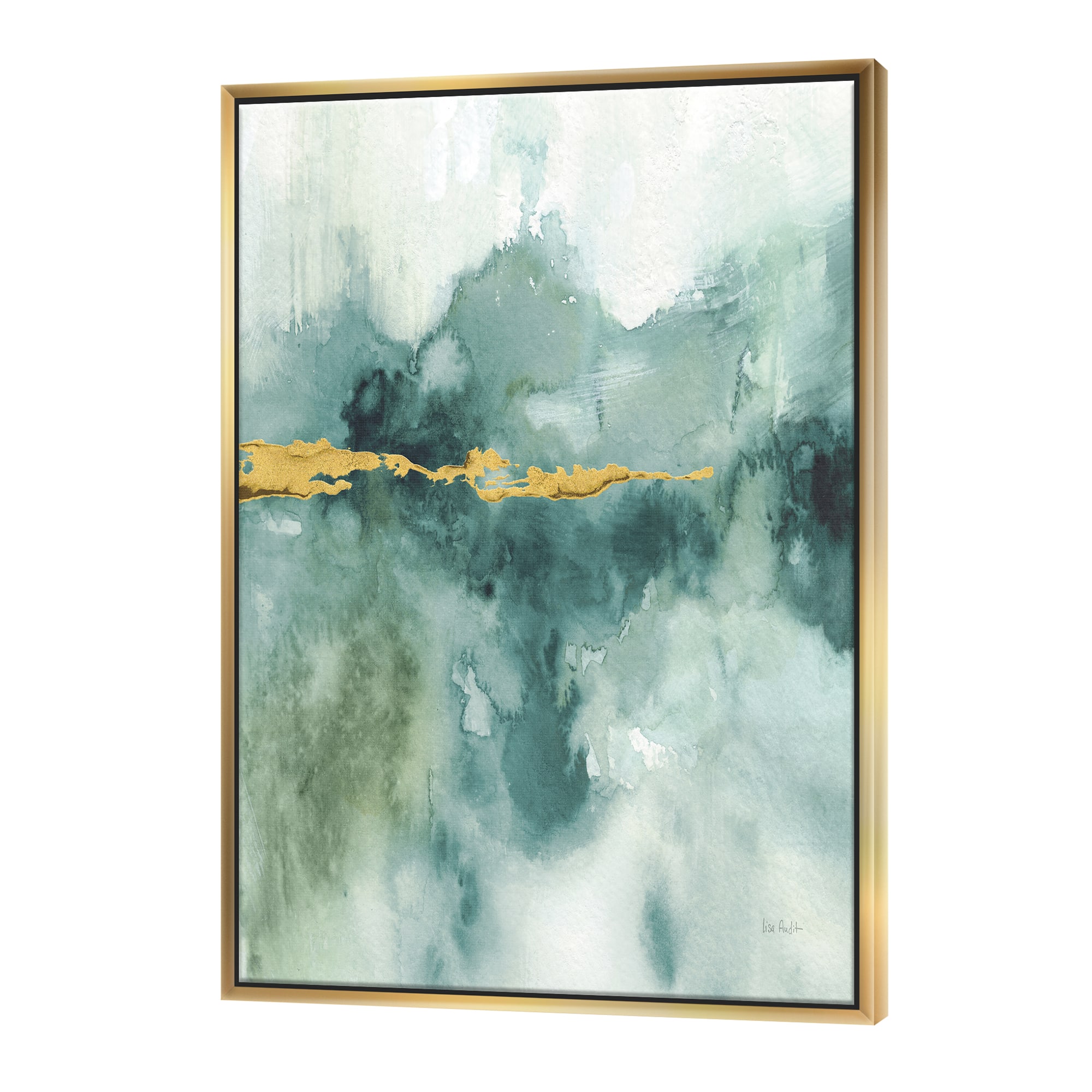 Designart - Blue Watercolor Impression with Gold - Traditional Canvas in Gold Frame