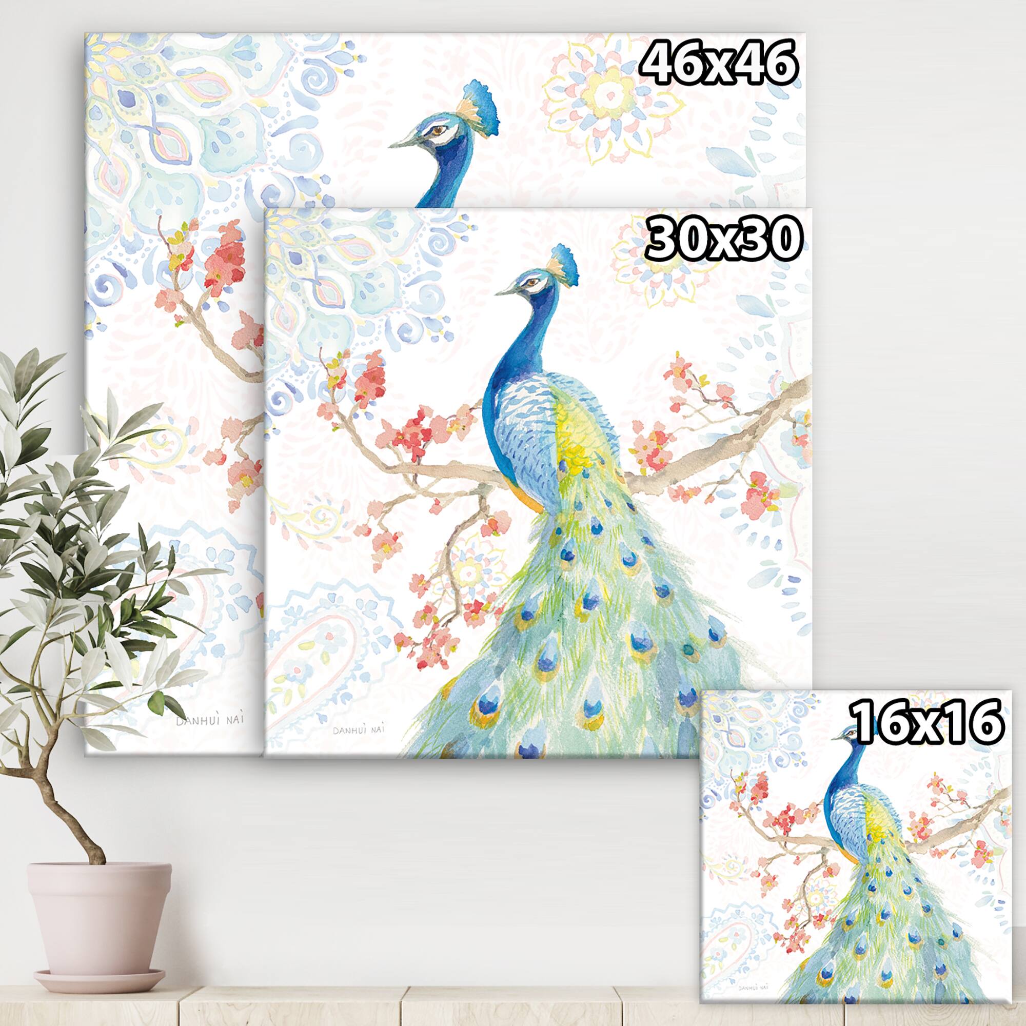 Designart - peacocks Watercolor II - Traditional Gallery-wrapped Canvas