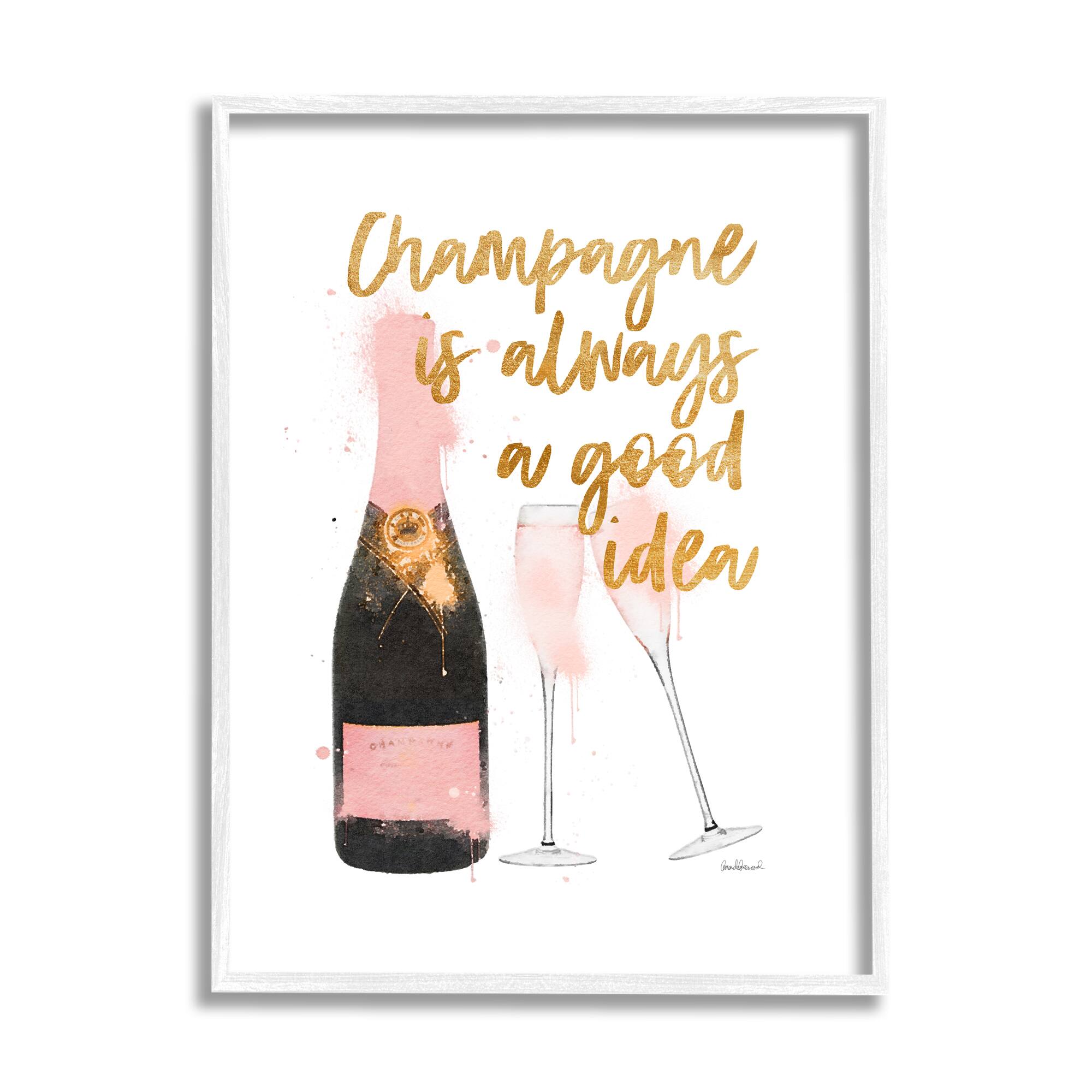 Stupell Industries Champagne Always Good Idea Phrase Chic Wine Bottle Framed Wall Art