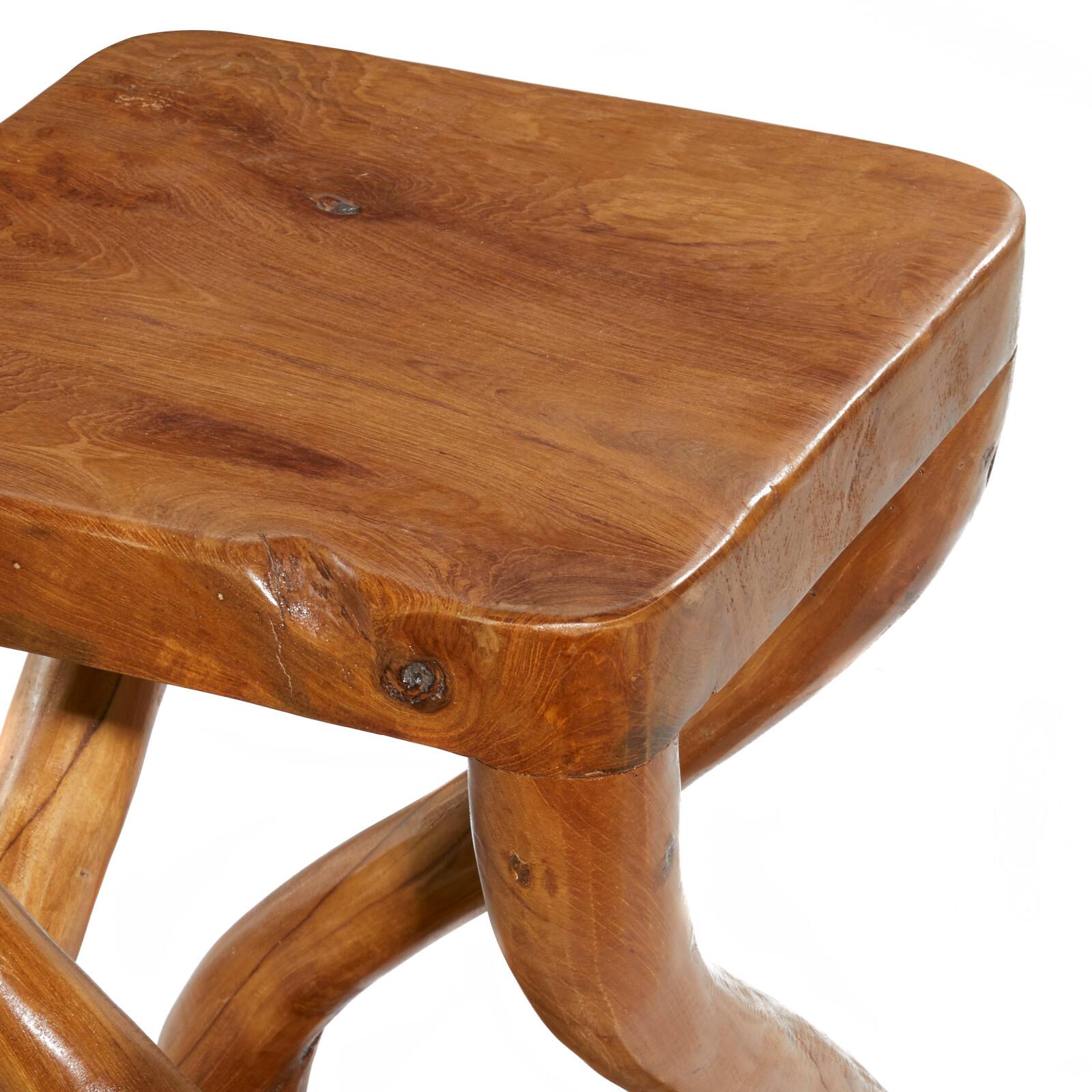 20&#x22; Brown Teak Wood Contemporary Stool