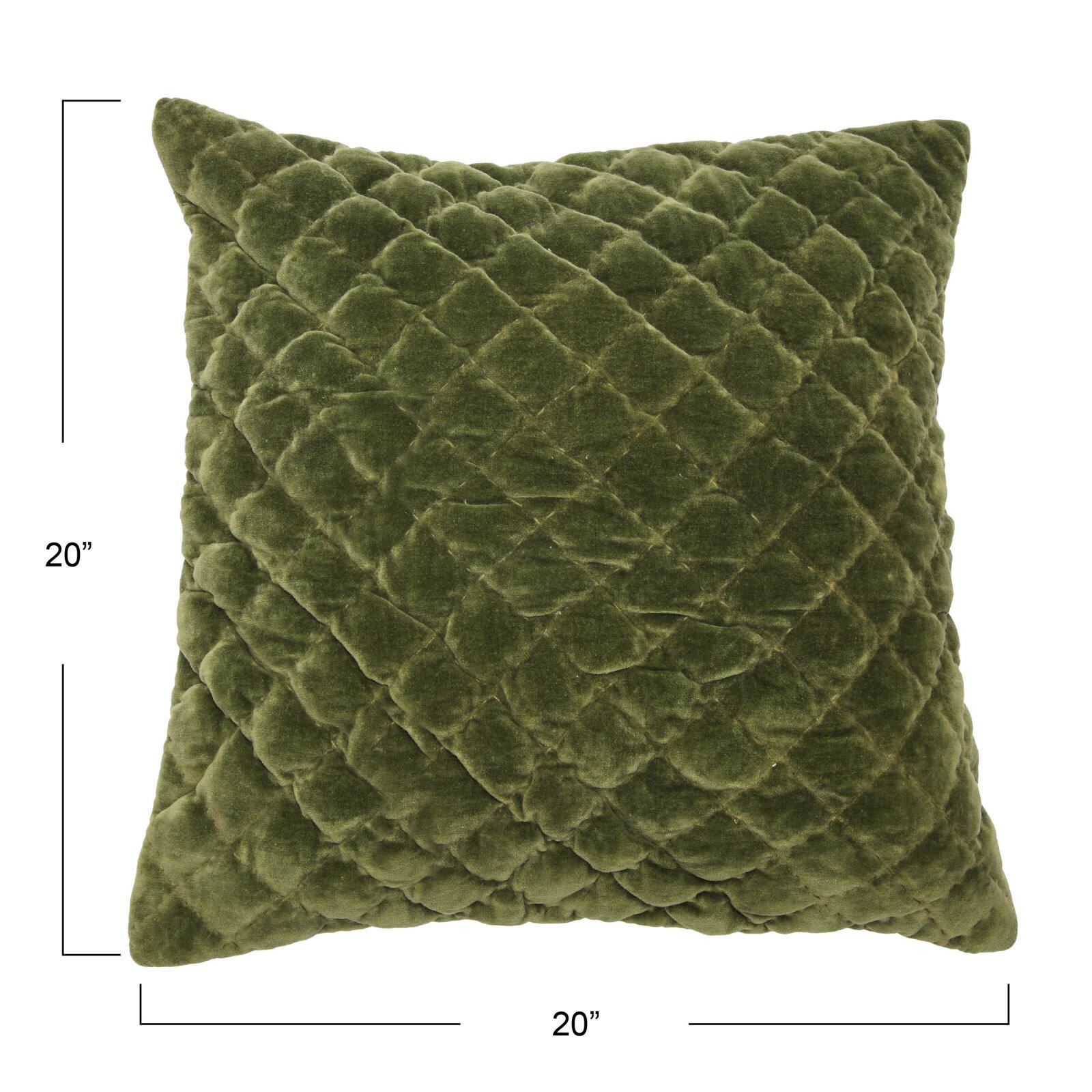 Hello Honey® 20'' Green Square Quilted Velvet Pillow Cover