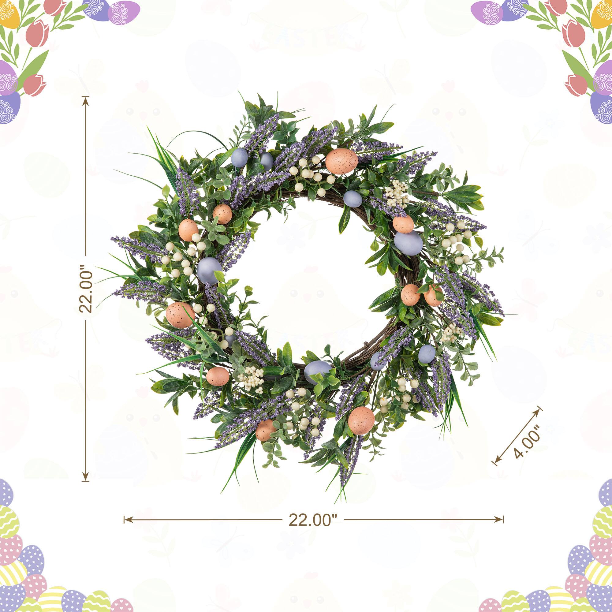 Glitzhome® 22" Easter Eggs & Lavender Wreath