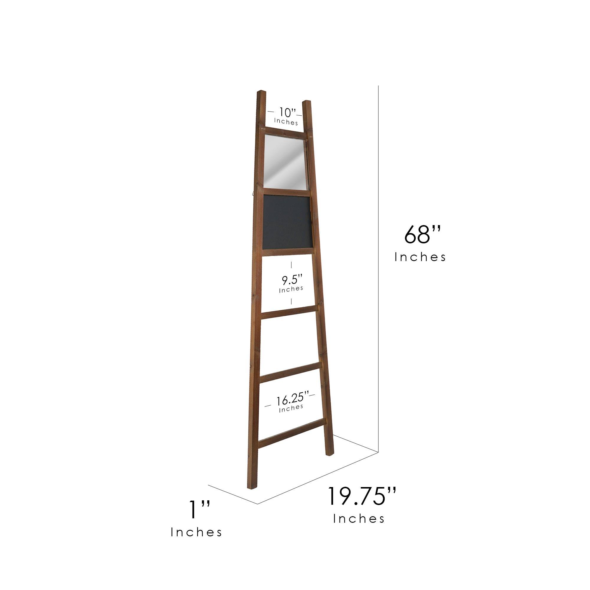 Wood Decorative Ladder Mirror with Chalkboard &#x26; Hooks - 68&#x22;