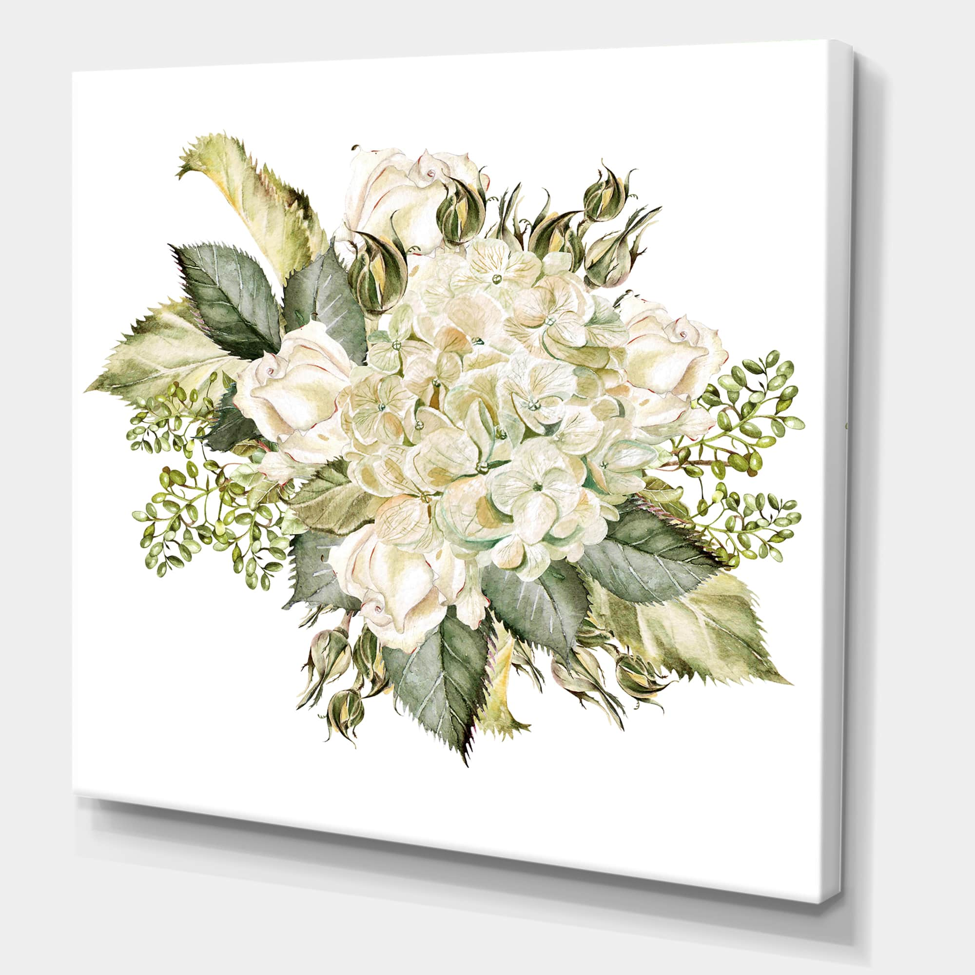 Designart - Beautiful Bouquet With Hudrangea and Roses - Farmhouse Canvas Wall Art Print