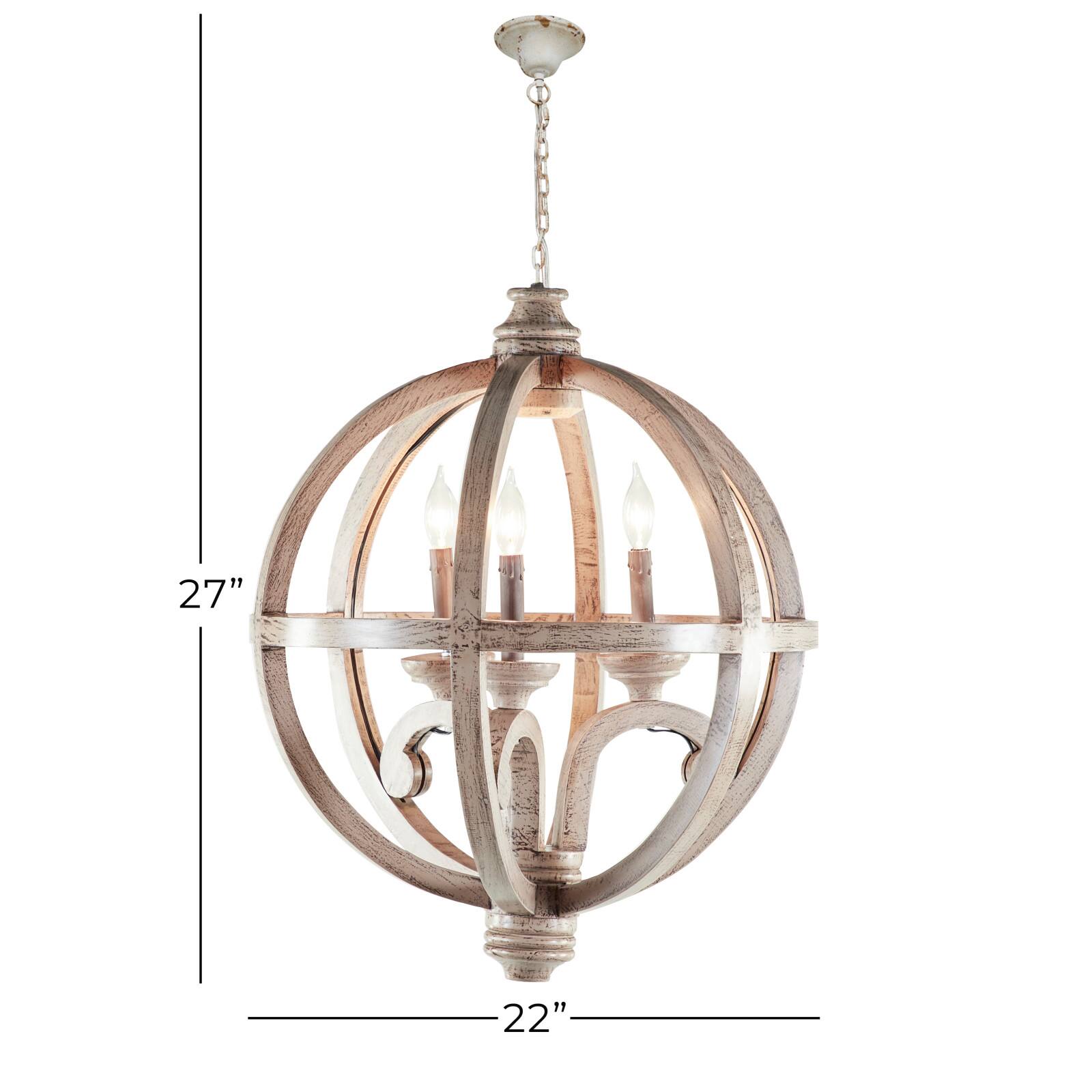 Gold Wood Rustic Caged Chandelier , 28&#x22; x 21&#x22; x 21&#x22;