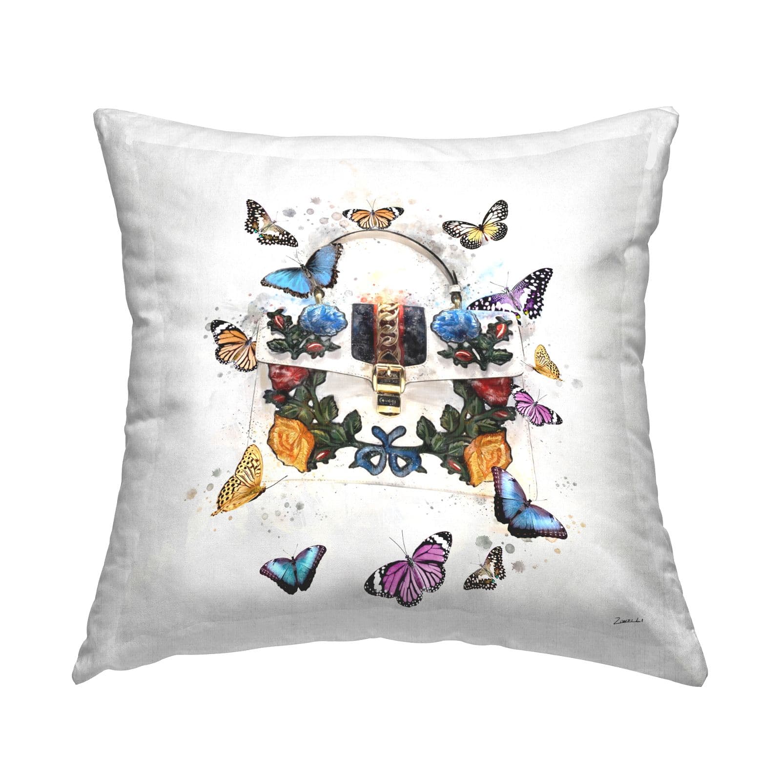 Stupell Industries Fashion Buckle Purse Vivid Glam Butterflies Throw Pillow, 18" x 18"