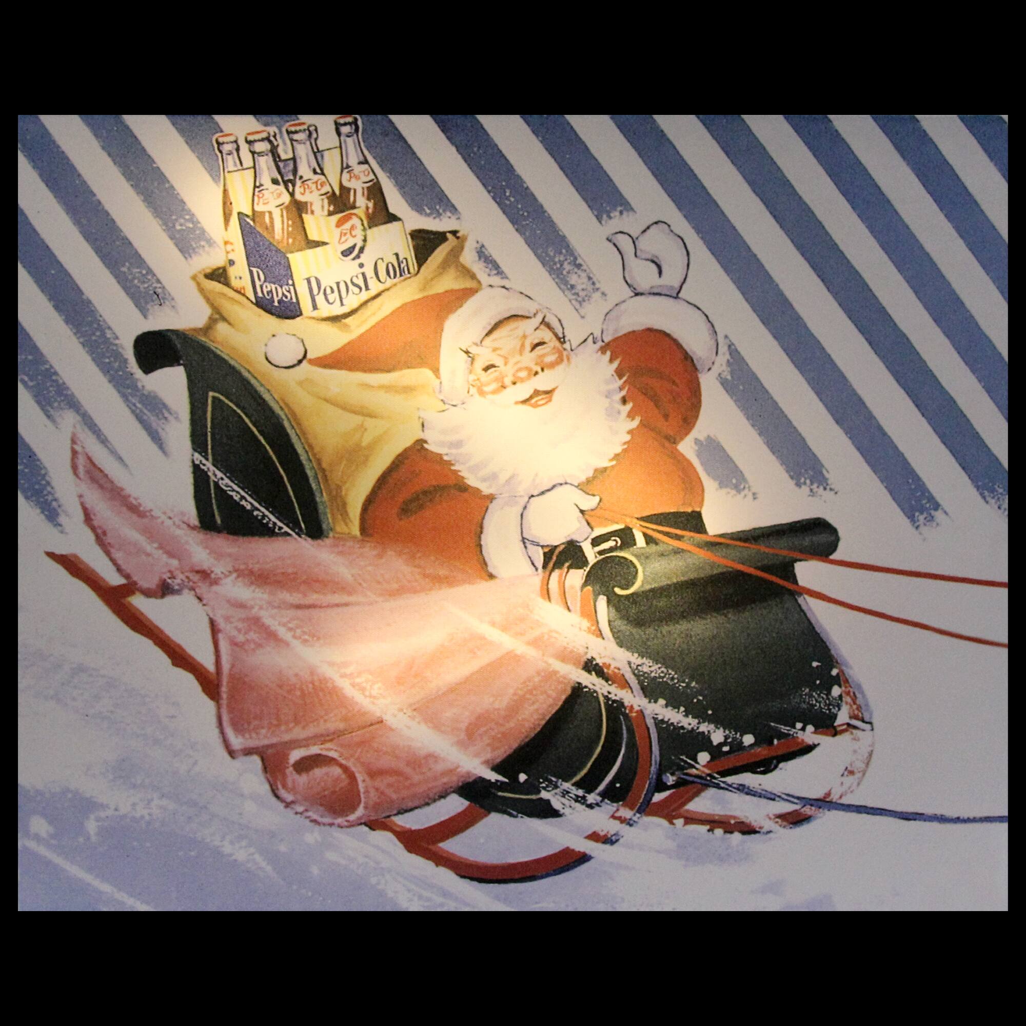 LED Back Lit Santa Claus & Sleigh Pepsi Christmas Wall Art