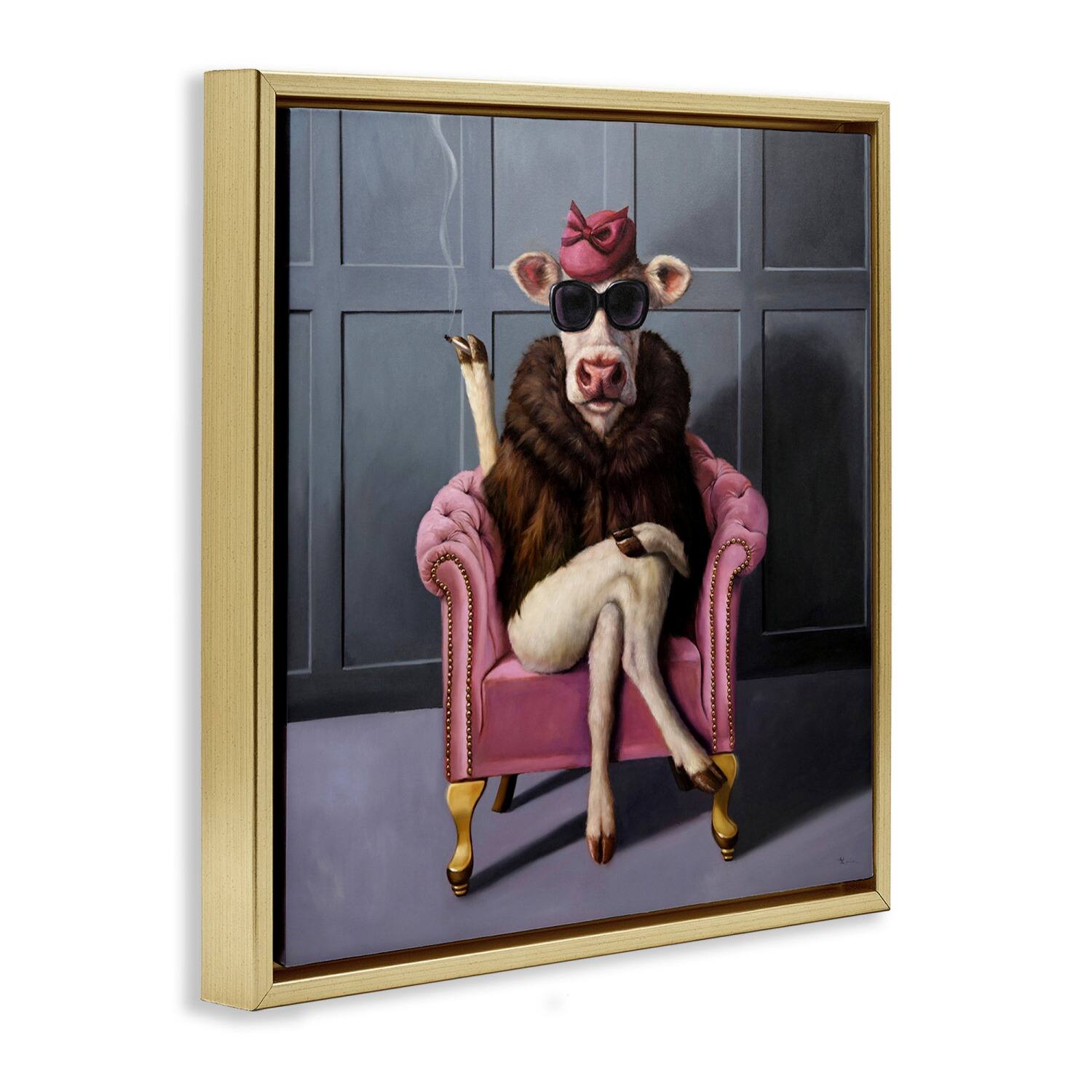Stupell Industries Trendy Pink Glam Cow Floater Framed Art