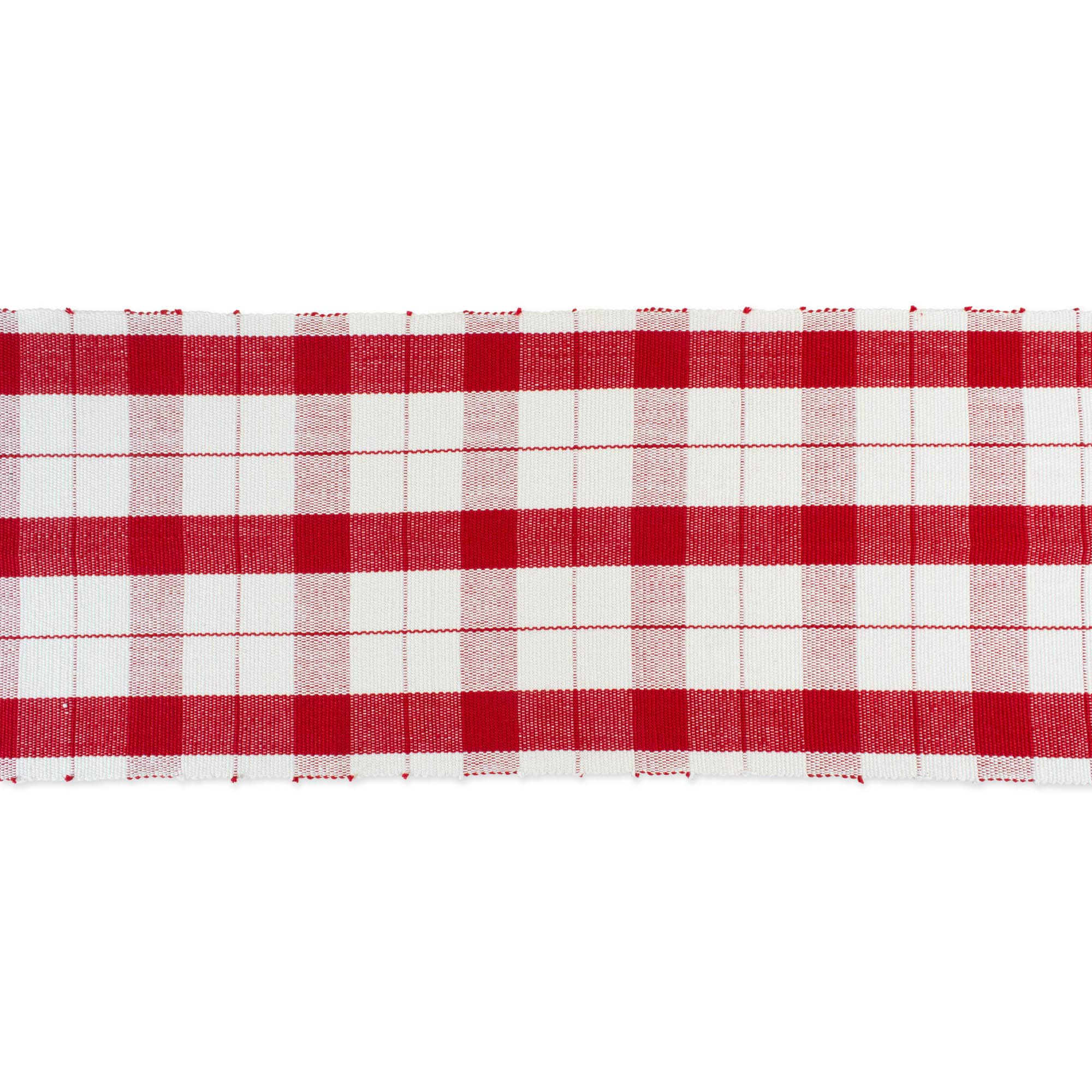 DII&#xAE; 72&#x22; Red Tinsel Plaid Fringed Table Runner