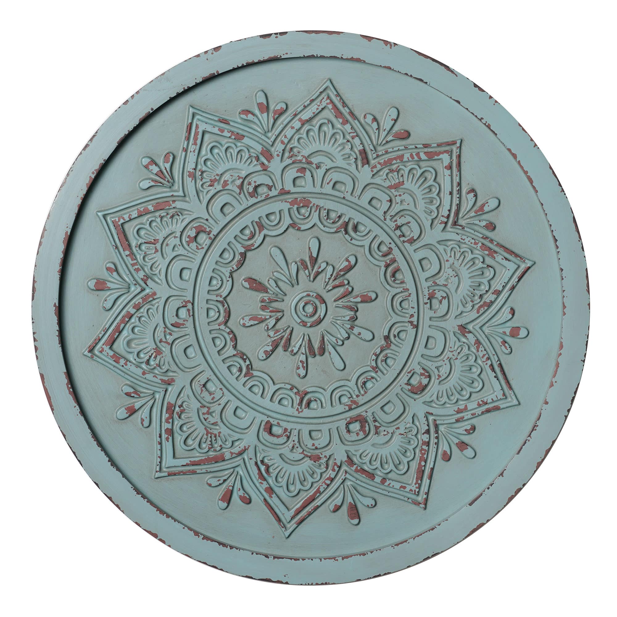 American Art Decor&#x2122; 17&#x22; Distressed Turquoise Boho Rustic Farmhouse Wood Framed Wall Medallion