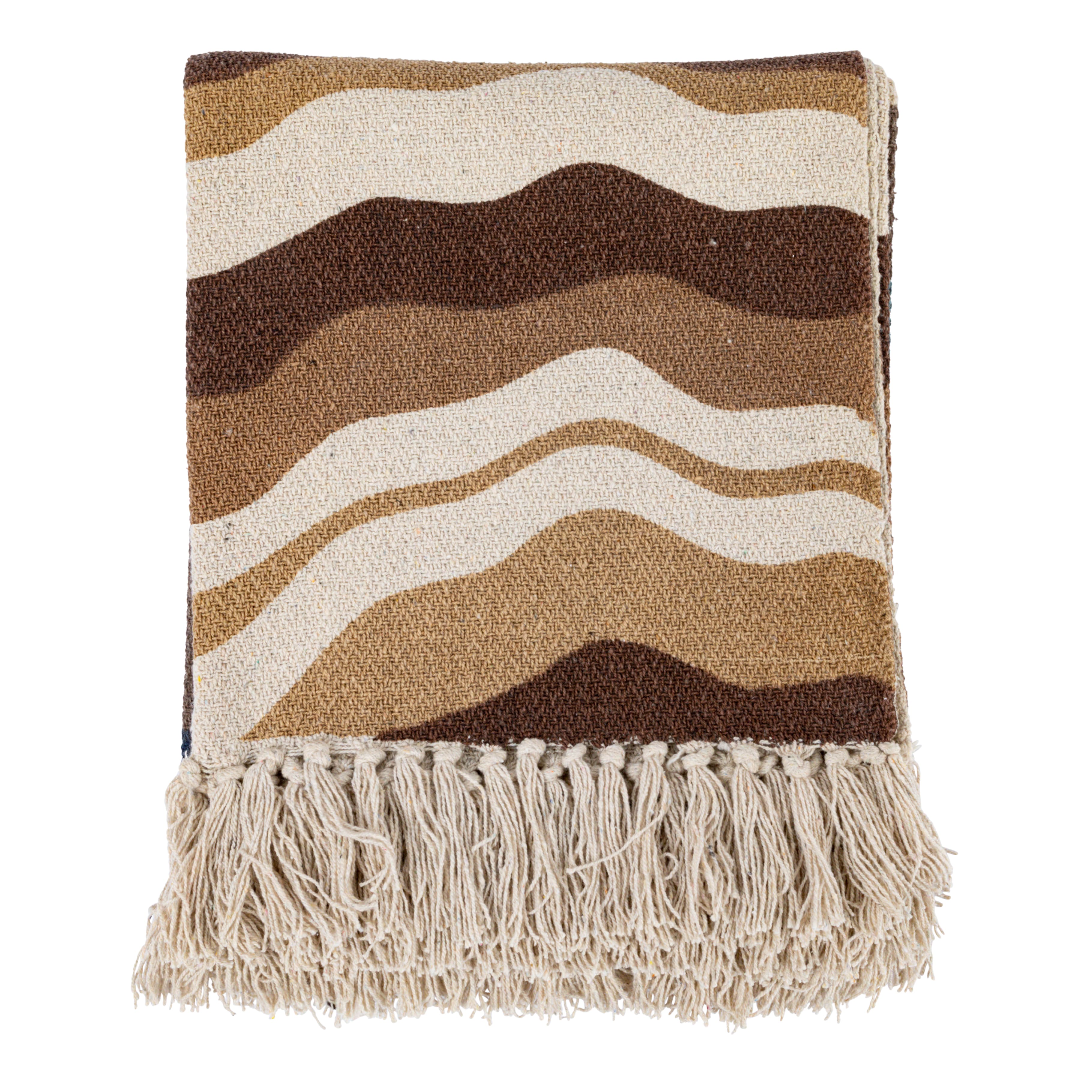 Multicolor Print &#x26; Fringe Recycled Cotton Throw Blanket