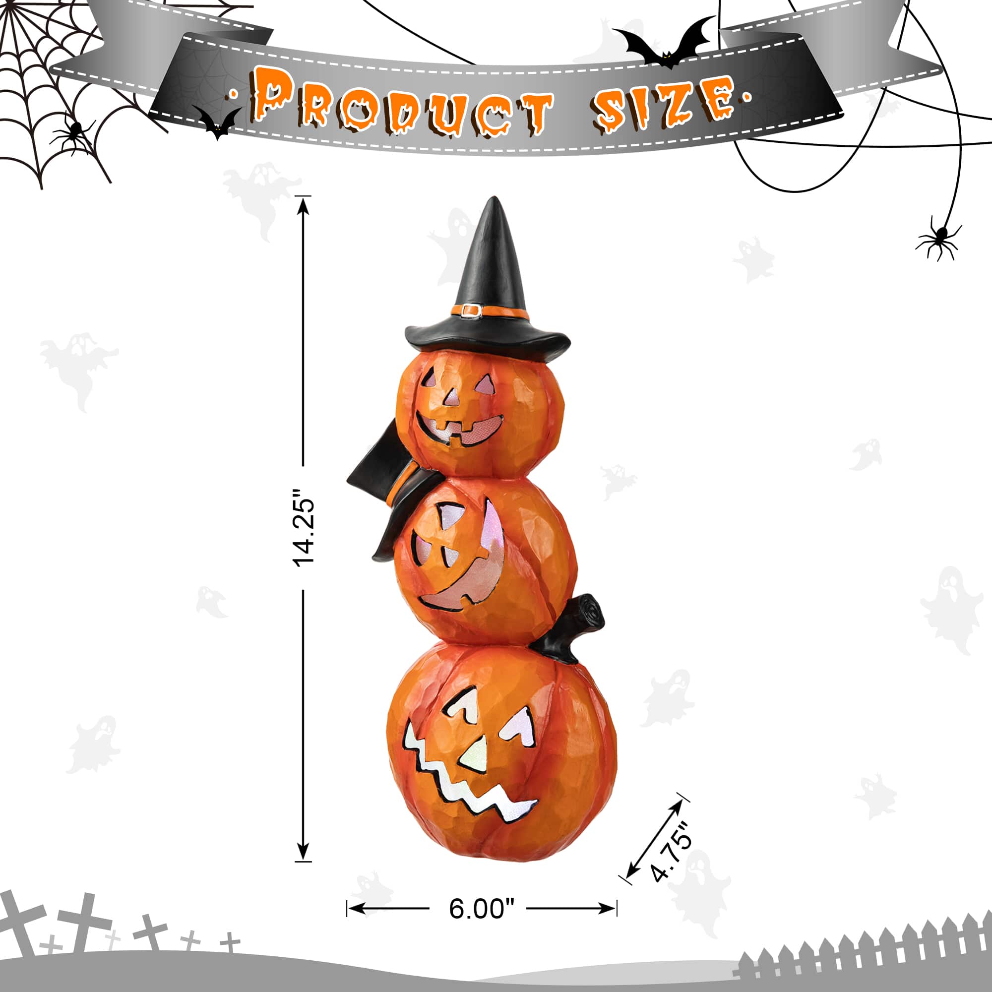 Glitzhome&#xAE; 14&#x22; Lighted Halloween Stacked Resin Pumpkin Table D&#xE9;cor