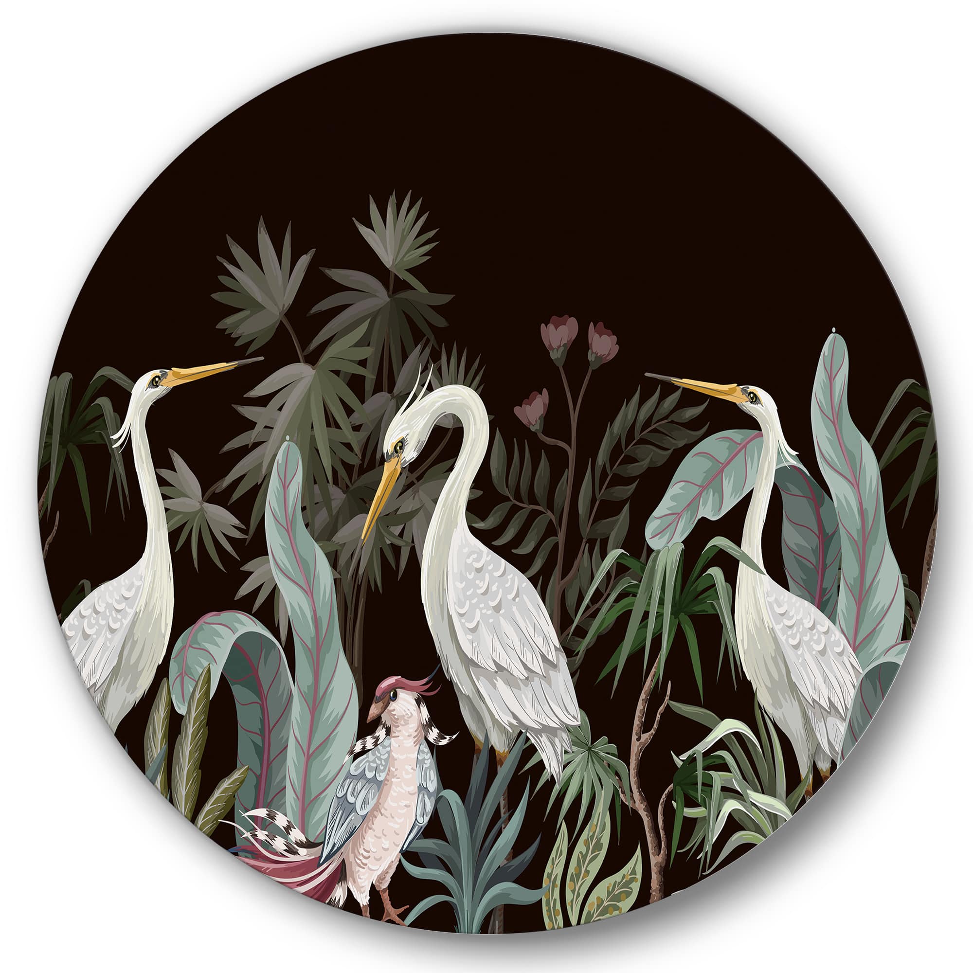 Designart - Chinoiserie With Birds and Peonies III - Traditional Metal Circle Wall Art