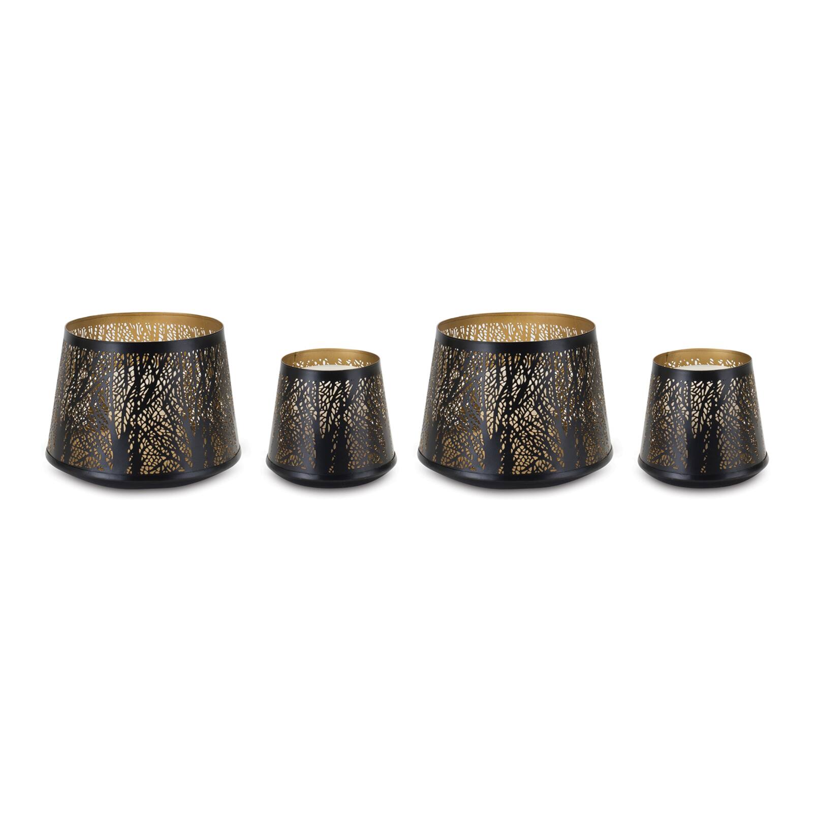Black Tapered Punched Metal Candle Holder Set, 5&#x22; &#x26; 6&#x22;