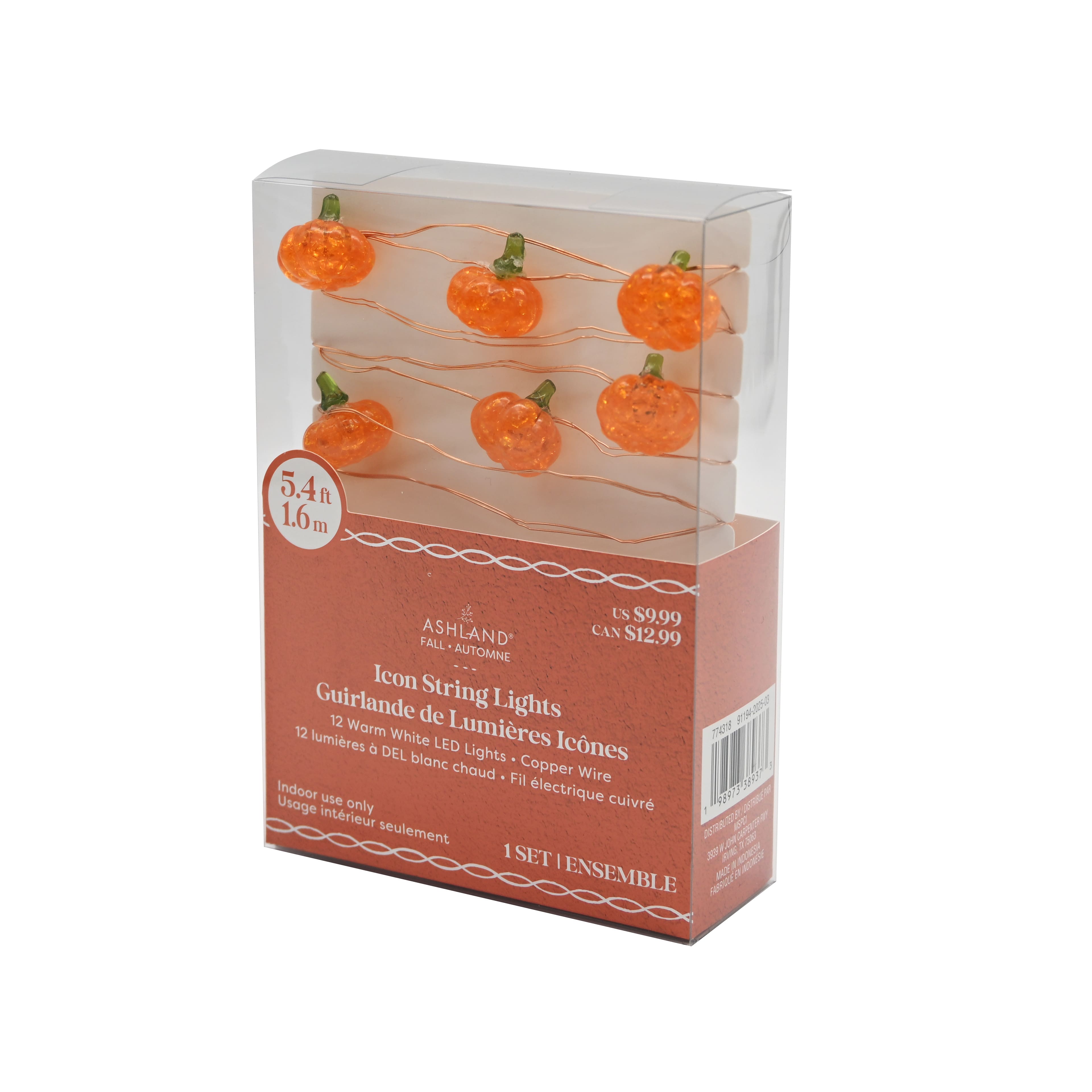 12ct. Warm White LED Pumpkin Icon String Lights by Ashland&#xAE;