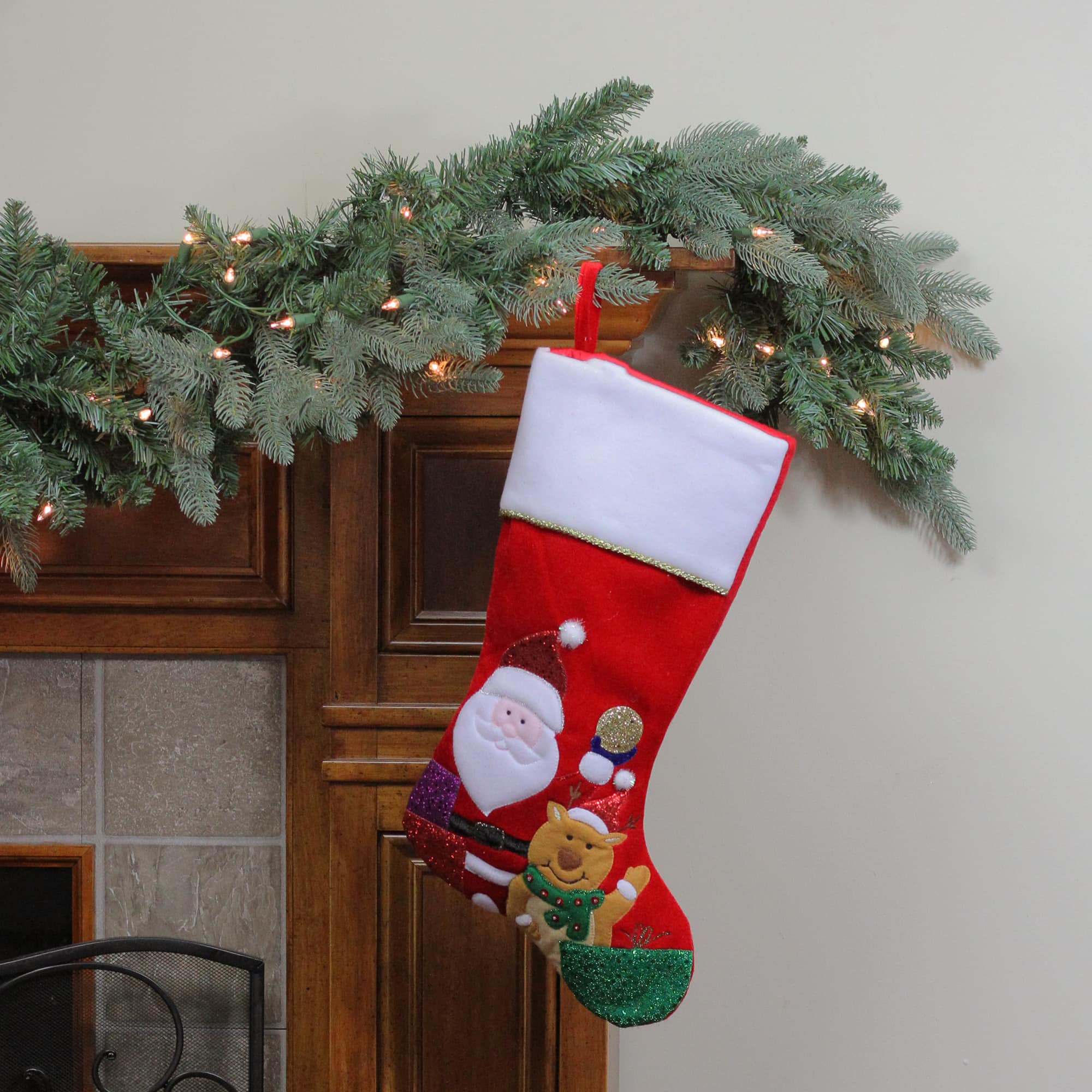 20.5" Santa Claus, Reindeer & Glitter Presents Christmas Stocking