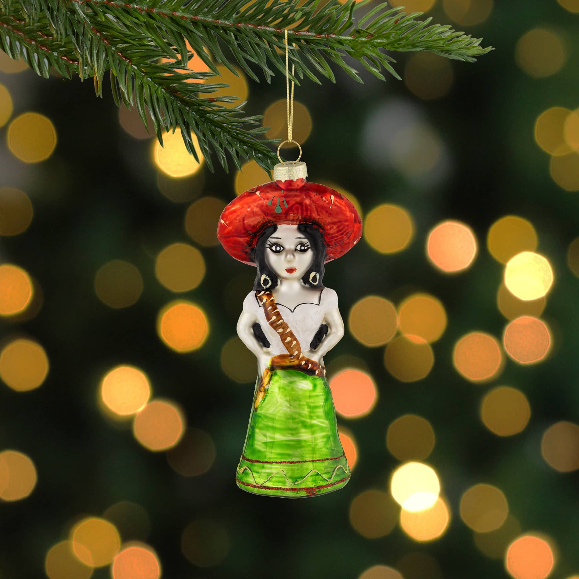 5.75" Red and Green Latina Lady Glass Christmas Ornament