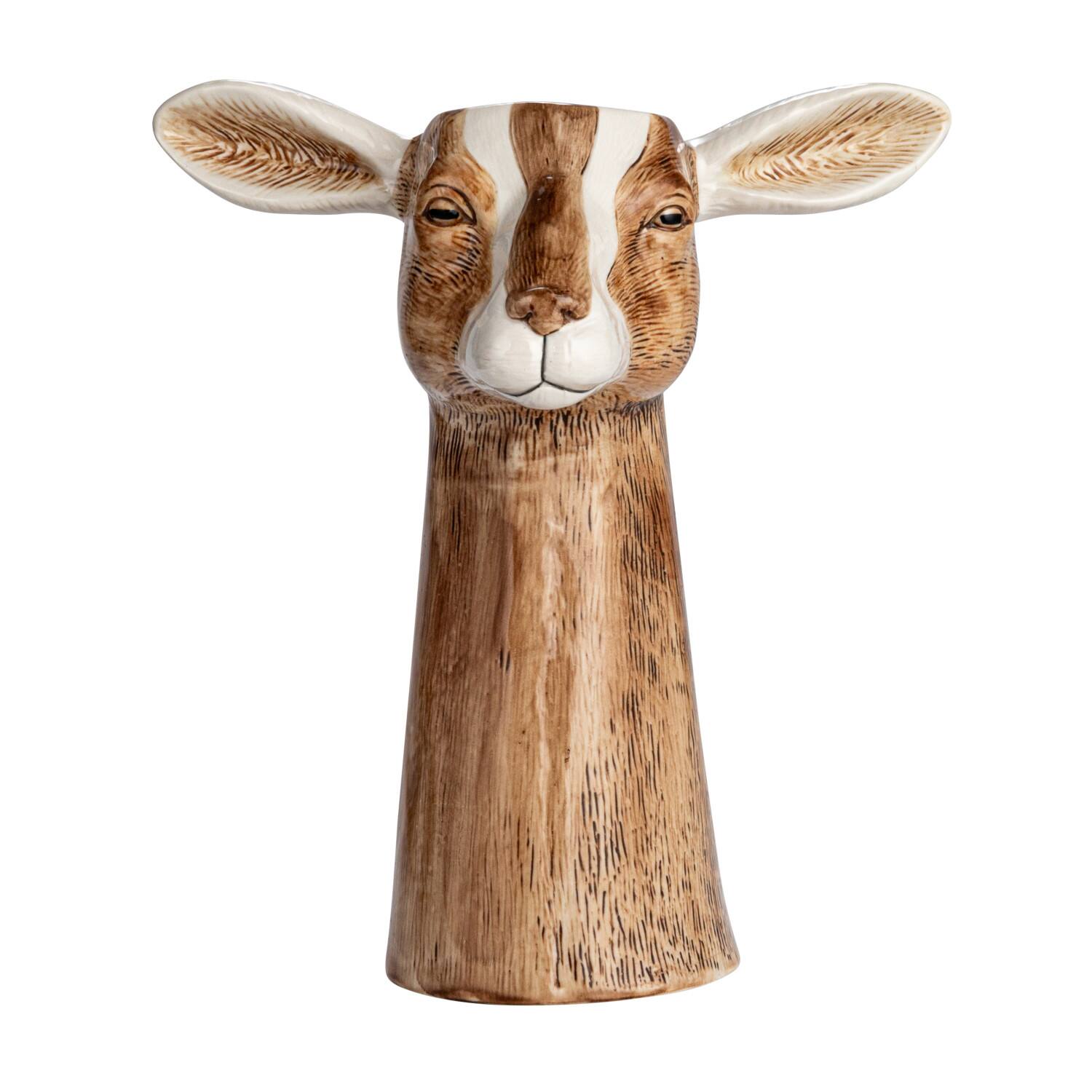 Hello Honey® 11" Brown & White Hand-Painted Decorative Stoneware Goat Vase