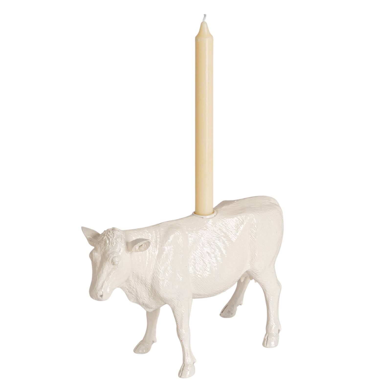Hello Honey® 12" White Rustic Farmhouse Cow Taper Candle Holder