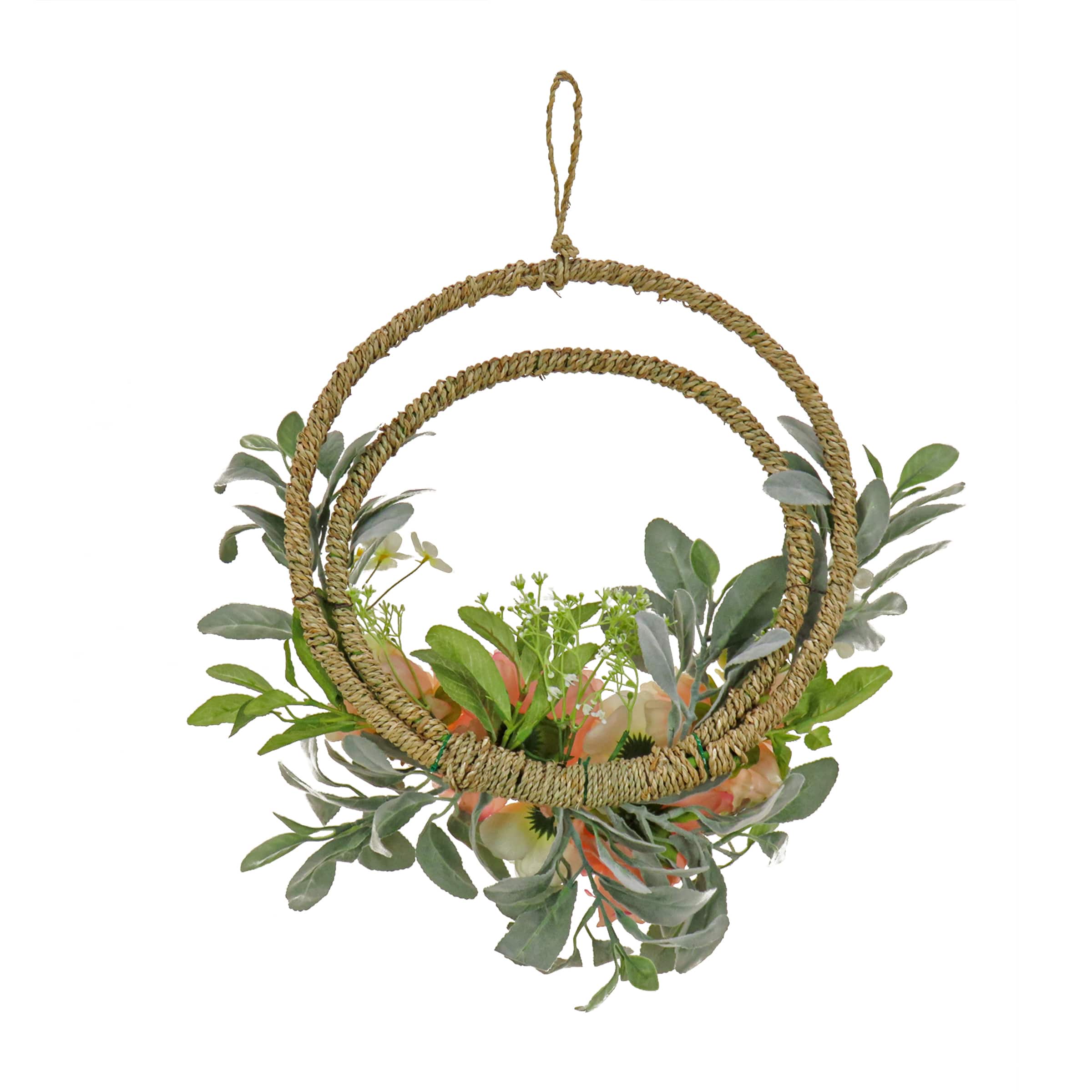 18" Spring Peony & Lamb’s Ear Double Hoop Wreath