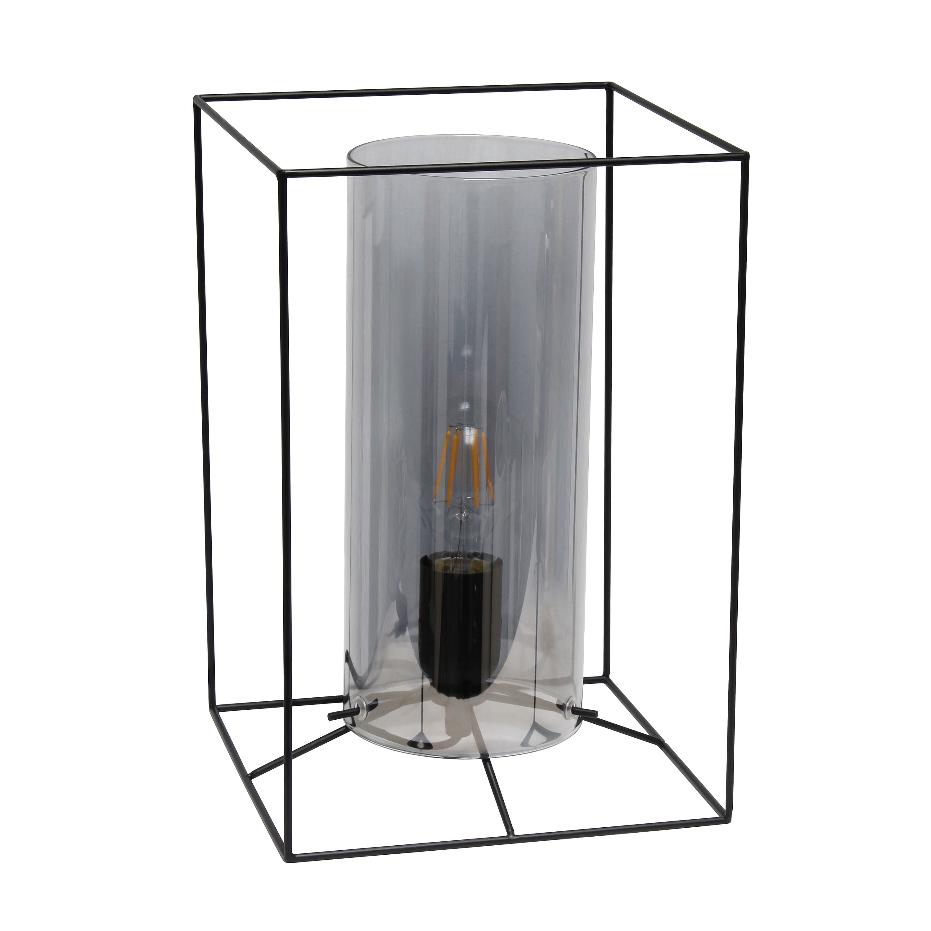 Lalia Home Black Framed Table Lamp with Cylinder Glass Shade