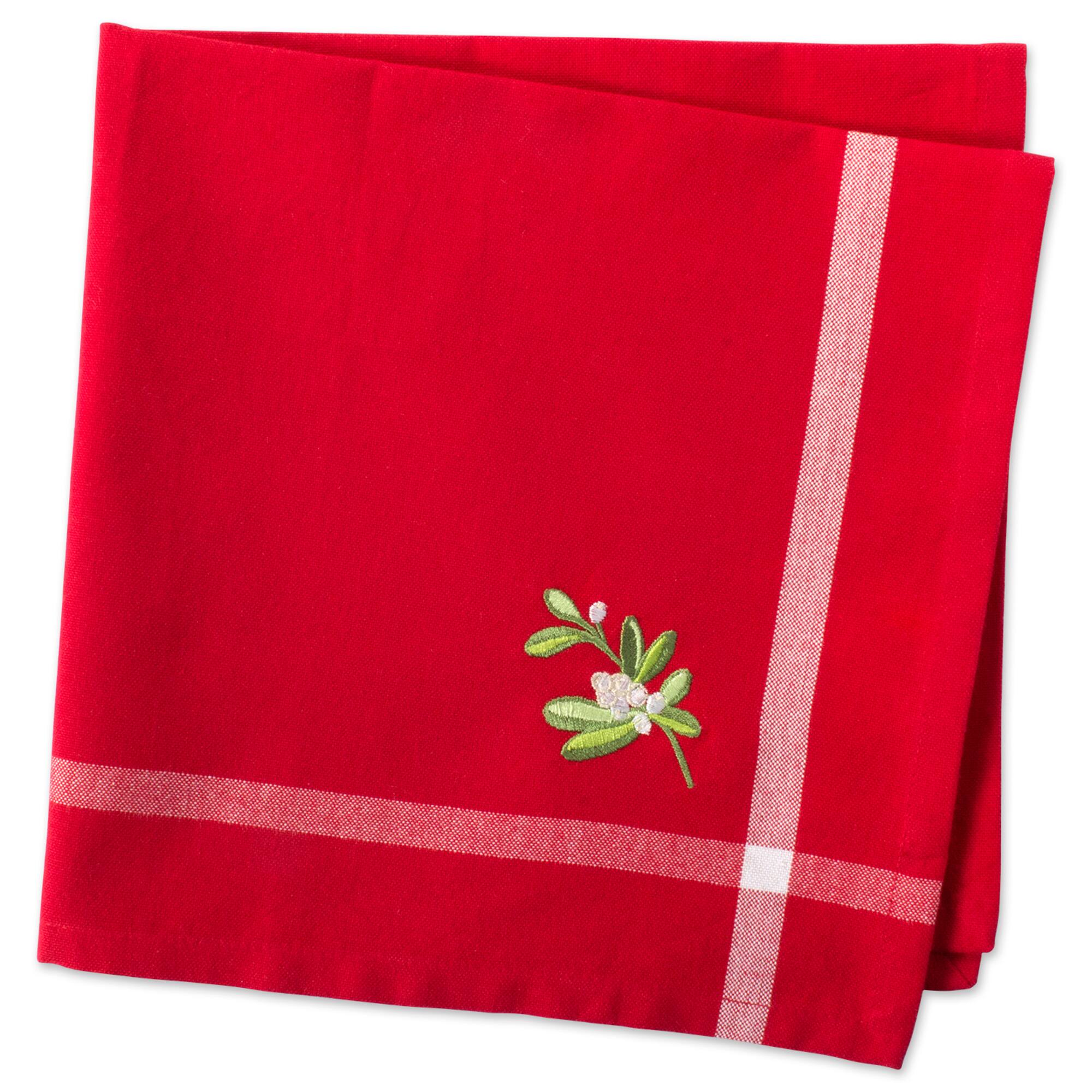 DII&#xAE; Red Embroidered Mistletoe Corner with Border Napkins, 6ct.