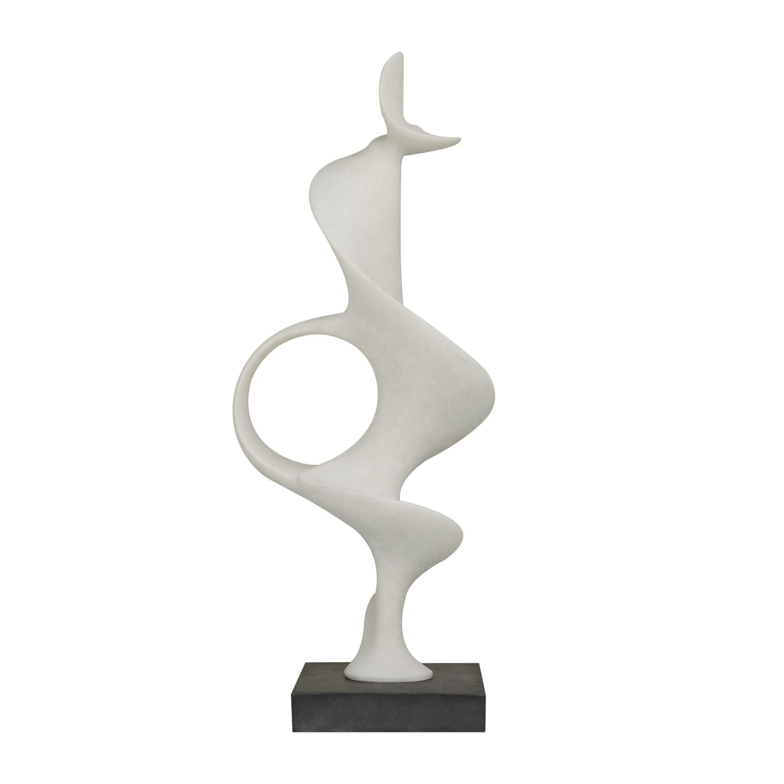 28" White Polystone Abstract Sculpture with Black Base