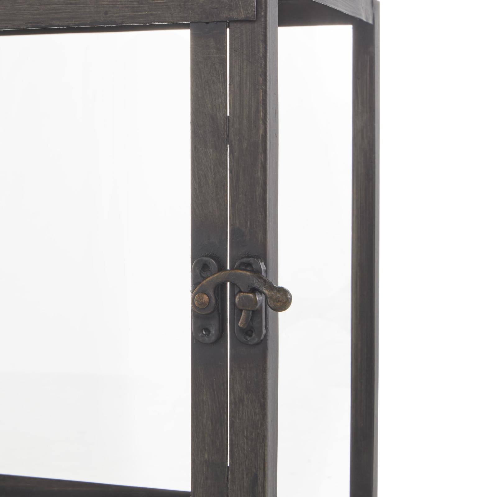 Dark Gray Brushed & Wood Top Rectangular Candle Lantern Set