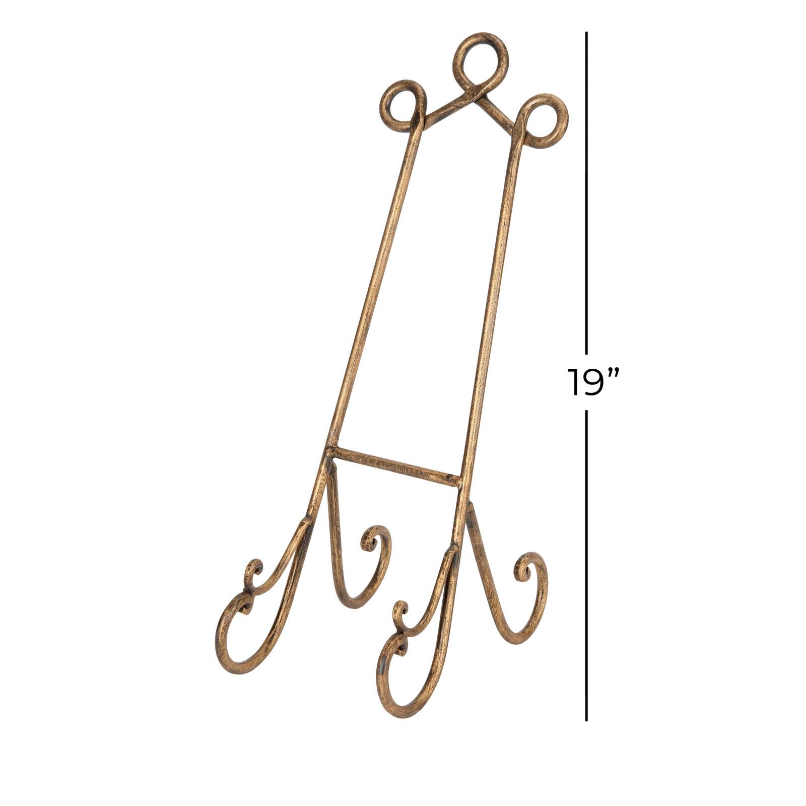 Traditional Scrolling Gold Metal Easel, 19&#x22; x 7&#x22; x 10&#x22;